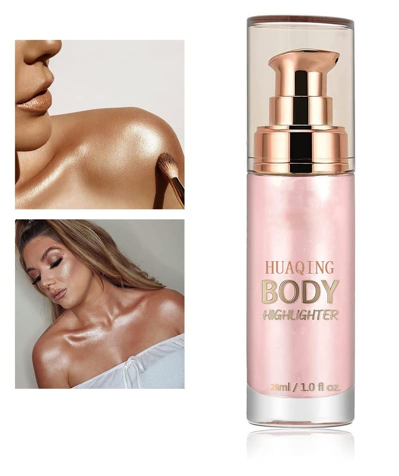 2 Pack Body Luminizer,Shimmer Body Highlighter Makeup Liquid Gloss Makeup for Glitte Face Body Gloss Cream.(104 Soft Yarn Pink)