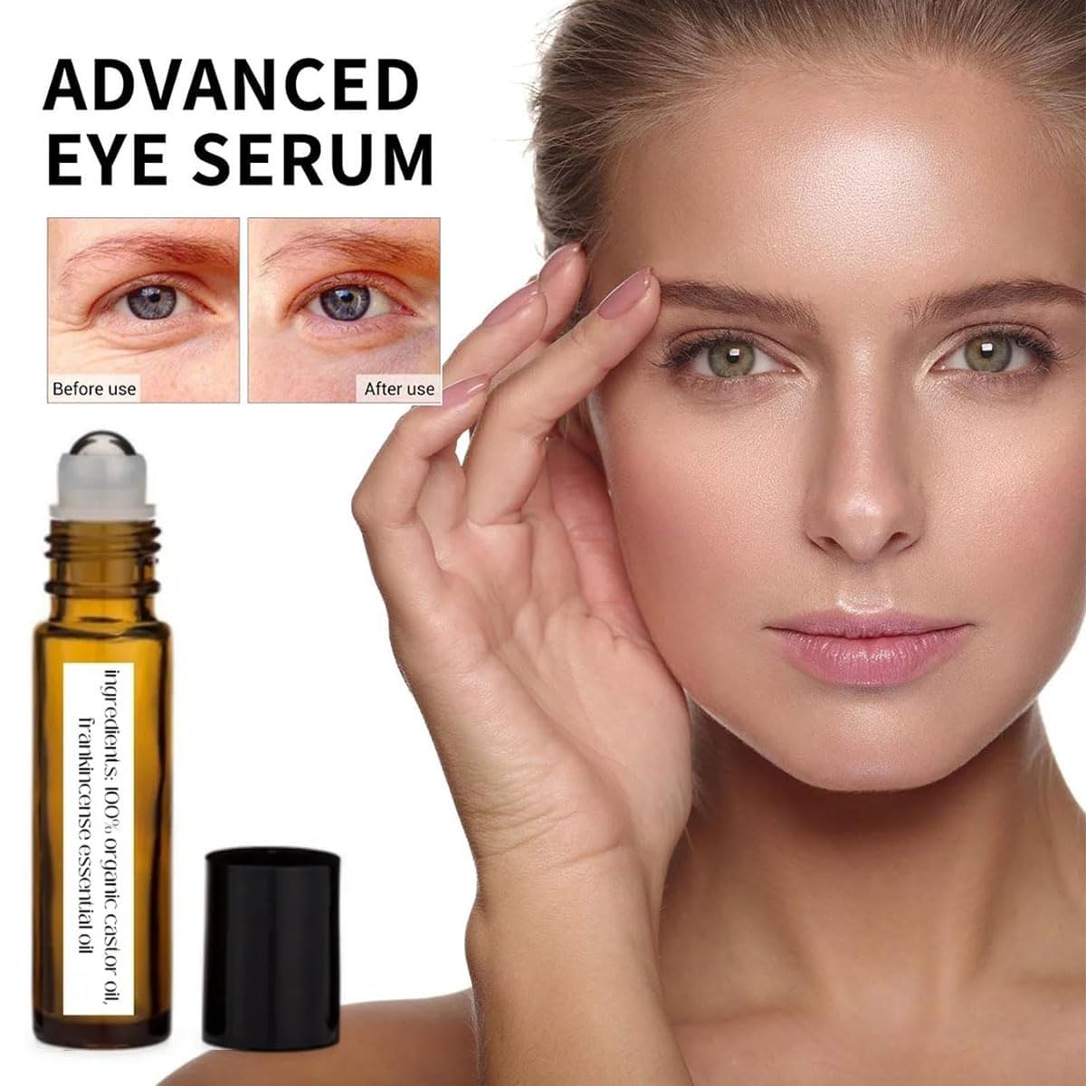 Time Eraser Oil, 2PCS Time Eraser Roller Ball Castor Oil, Time Eraser for Puffy Eye Bags Fine Lines Dark Circles Wrinkles with 360° Eye Roller Massage Ball