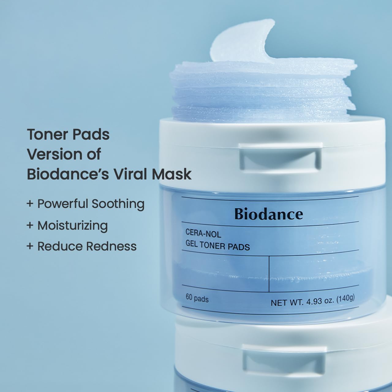 Biodance Cera-NOL Gel Toner Pads, Hydrating & Soothing for Sensitive Skin, Redness Reducing, Gentle Exfoliating Toner Pads, Korean Skincareㅣ4.93 fl.oz.(140g)*60Pads