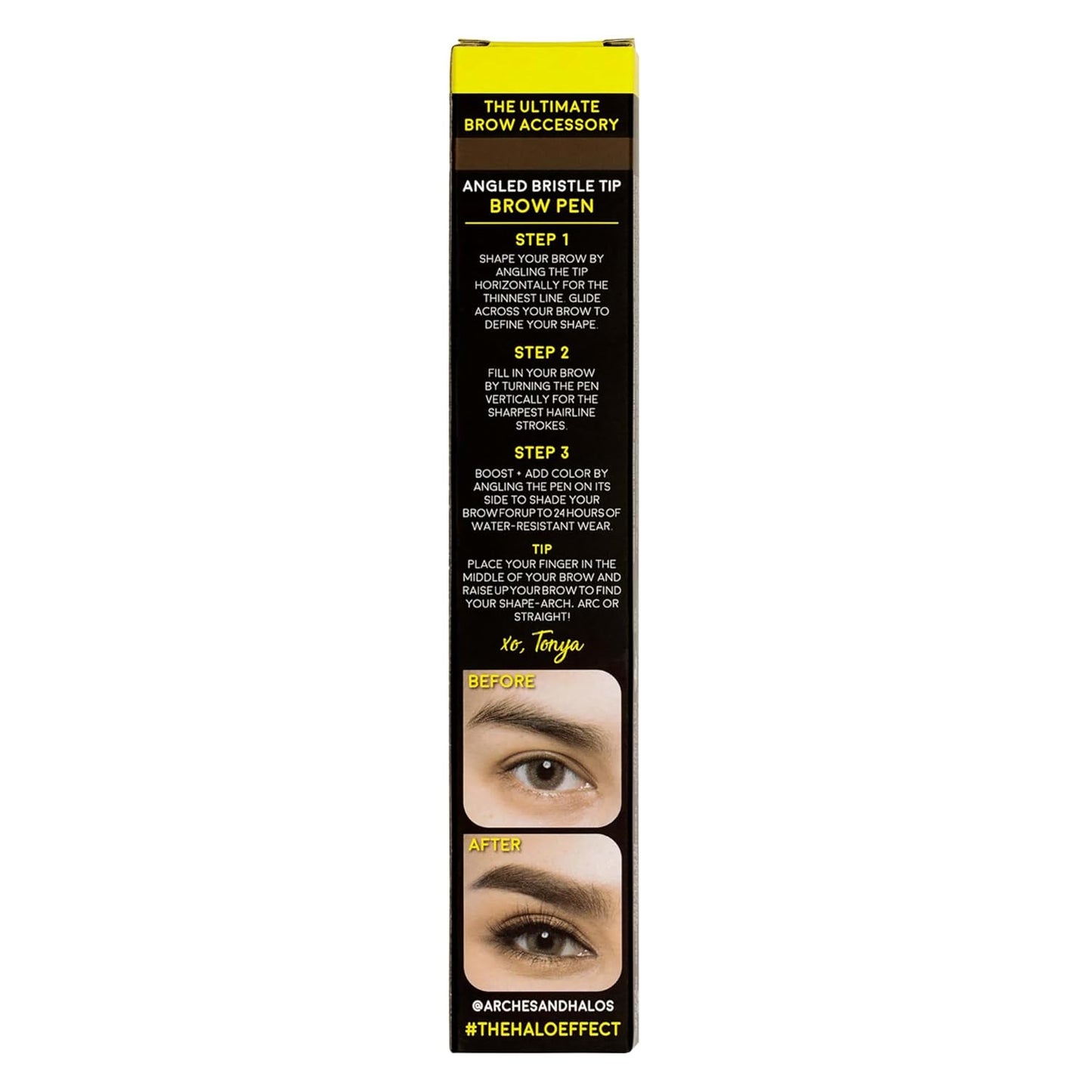 Arches and Halos Angled Bristle Tip Waterproof Brow Pen - Water Based and Smudge Proof Eyebrow Pencil - Extended Wear - Warm Brown - 0.051 oz