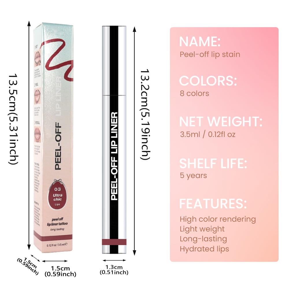 Matte Lip Gloss Stain-Peel Off Lip Liner Tattoo, Brownish Red Lip Tint,Long Lasting Peel Off Lip Stain, Waterproof Transfer-proof Lip Mask Lip Liner Peel Off Lip Gloss,Stayn Lip Makeup. #03
