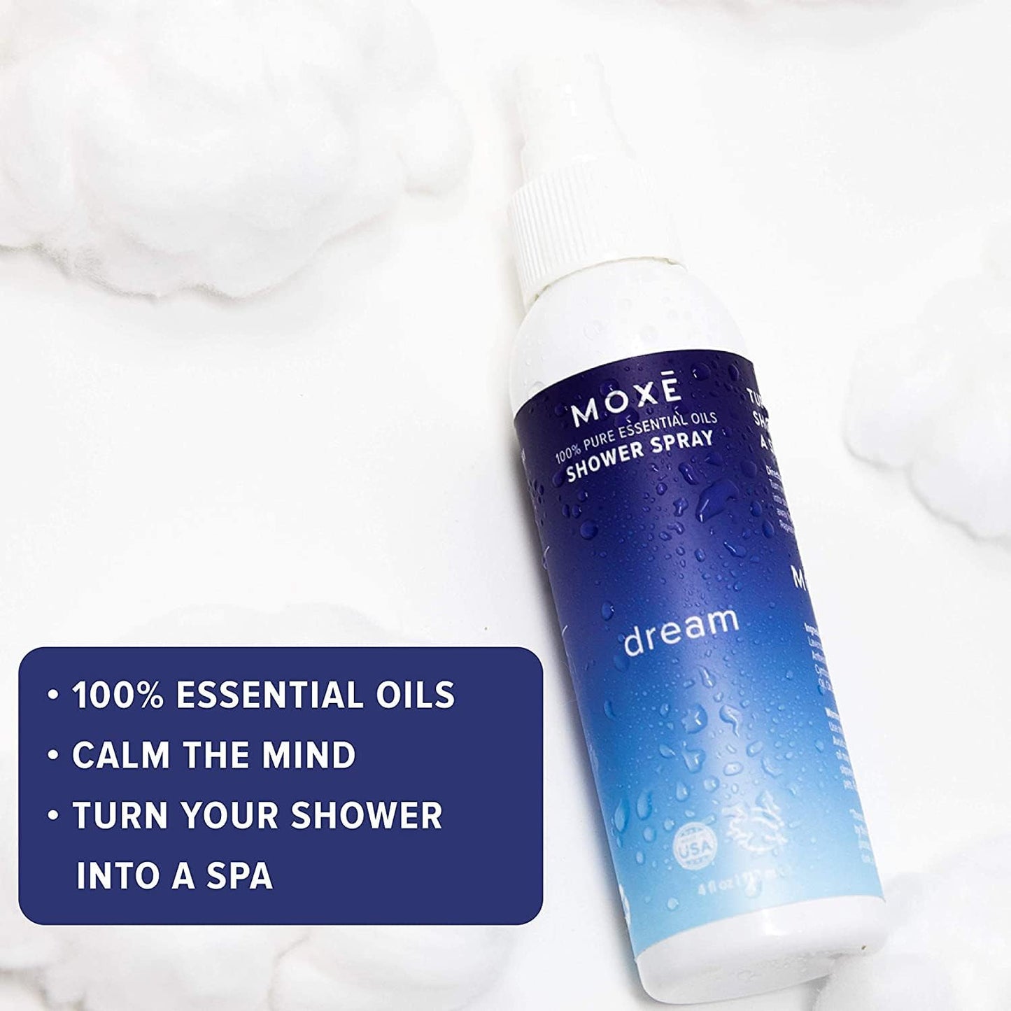 MOXĒ Dream Lavender & Chamomile Shower Steamer Spray, 100% Natural Certified Essential Oils, Bath Relaxation, Made in USA, 4 Ounces (2 Pack)