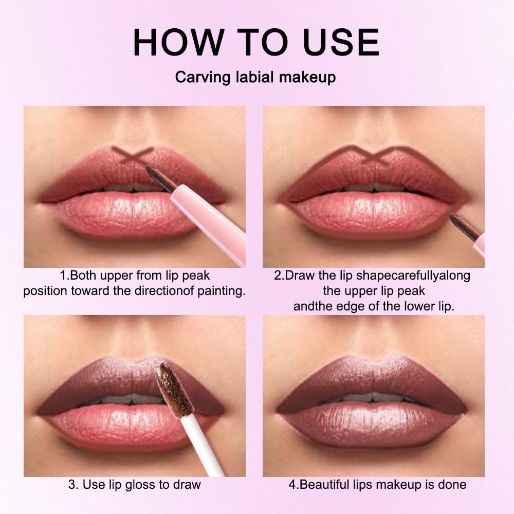 evpct Brown Bronze Metallic Glitter Lip Liner and Lipstick Combo Lip Gloss Stain Set Makeup for Women Long Lasting Waterproof 24, Hot Chocolate Metallic Shimmer Frosted Iridescent Liquid Lipstick 08