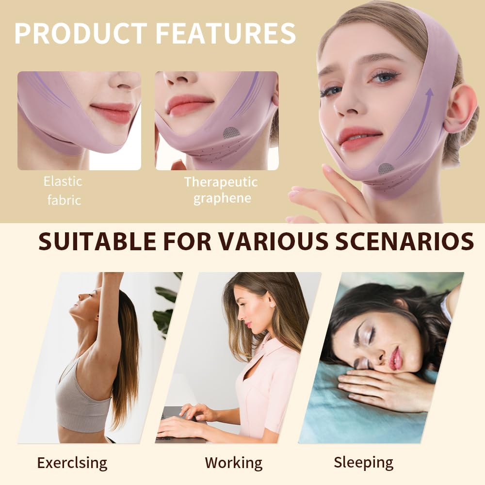 V-Line Lifting Mask & Chin Strap for Sleeping, Reusable Double Chin Reducer, Jaw Exerciser, Face Slimming & Sagging Prevention, Medium