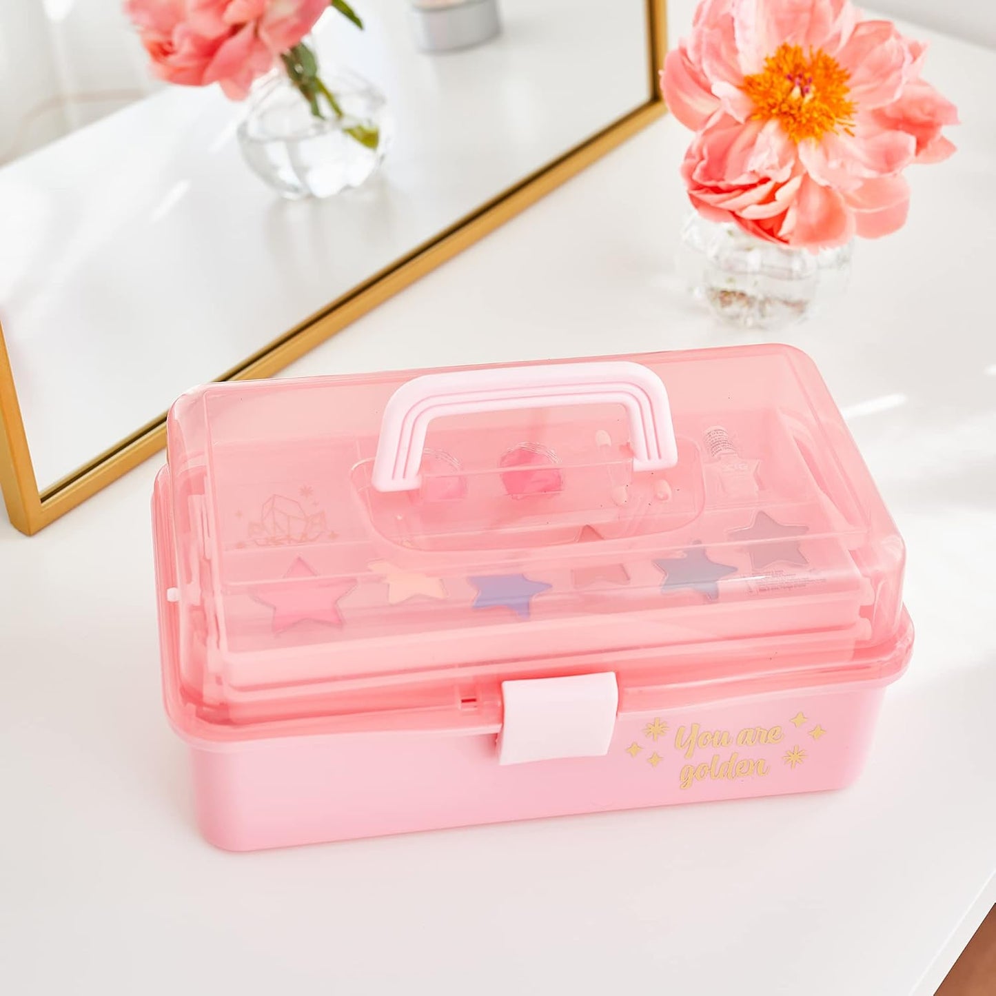 3C4G Pink and Gold Hard Case Makeup Storage Set - Kids Makeup Kit for Girls and Teens - Includes Storage Case, 5 Eyeshadows, 1 Blush, 2 Lip Glosses & 1 Nail Polish - Ages 8+ by Make It Real