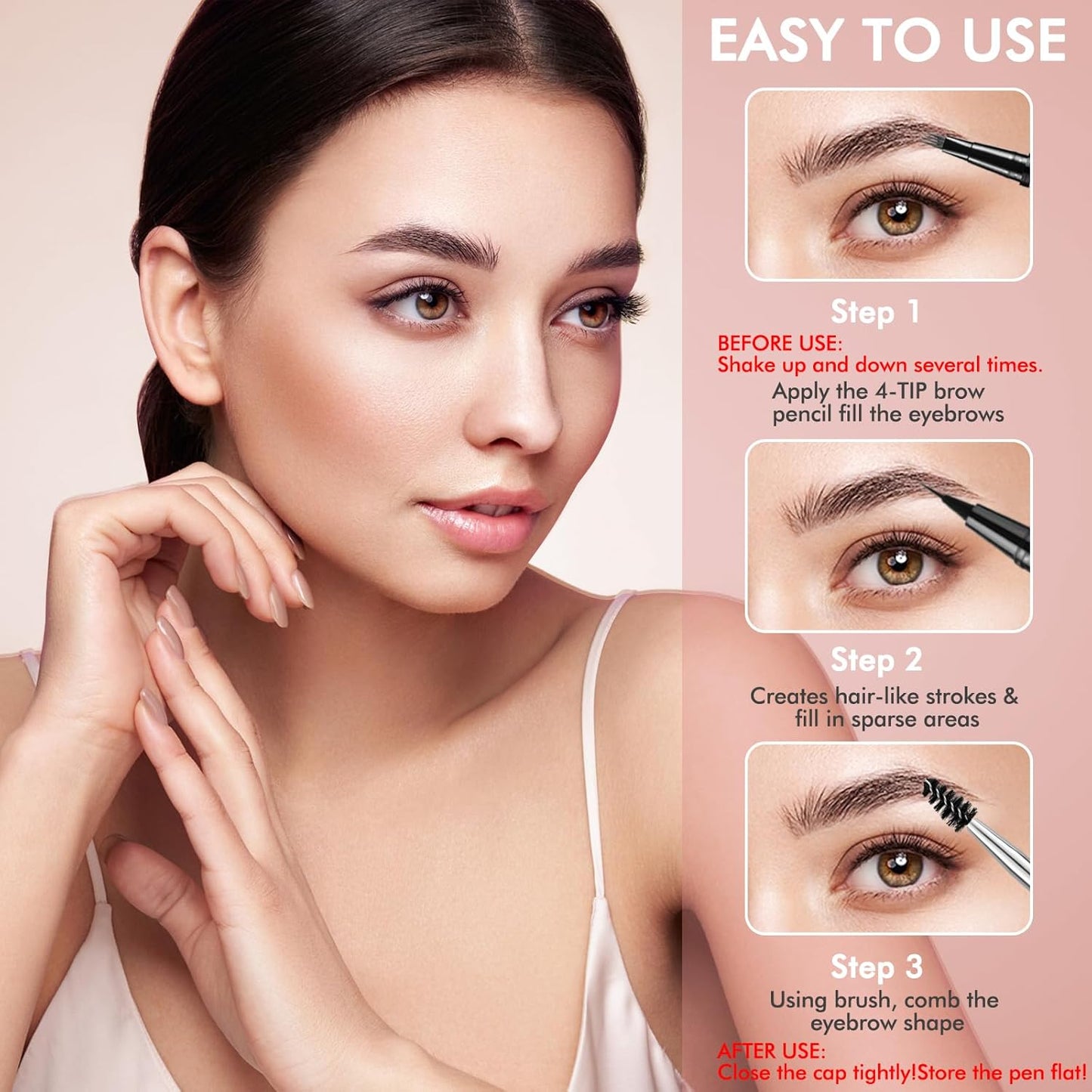 Eyebrow Pen,2-in-1 Waterproof Eyebrow Pencil with 4 Tip Microblading Brow Pen and Ultra-Precise Brow Pencil,with Dual-ended Eyebrow Brush,Eyebrow Makeup for Natural Looking - Taupe