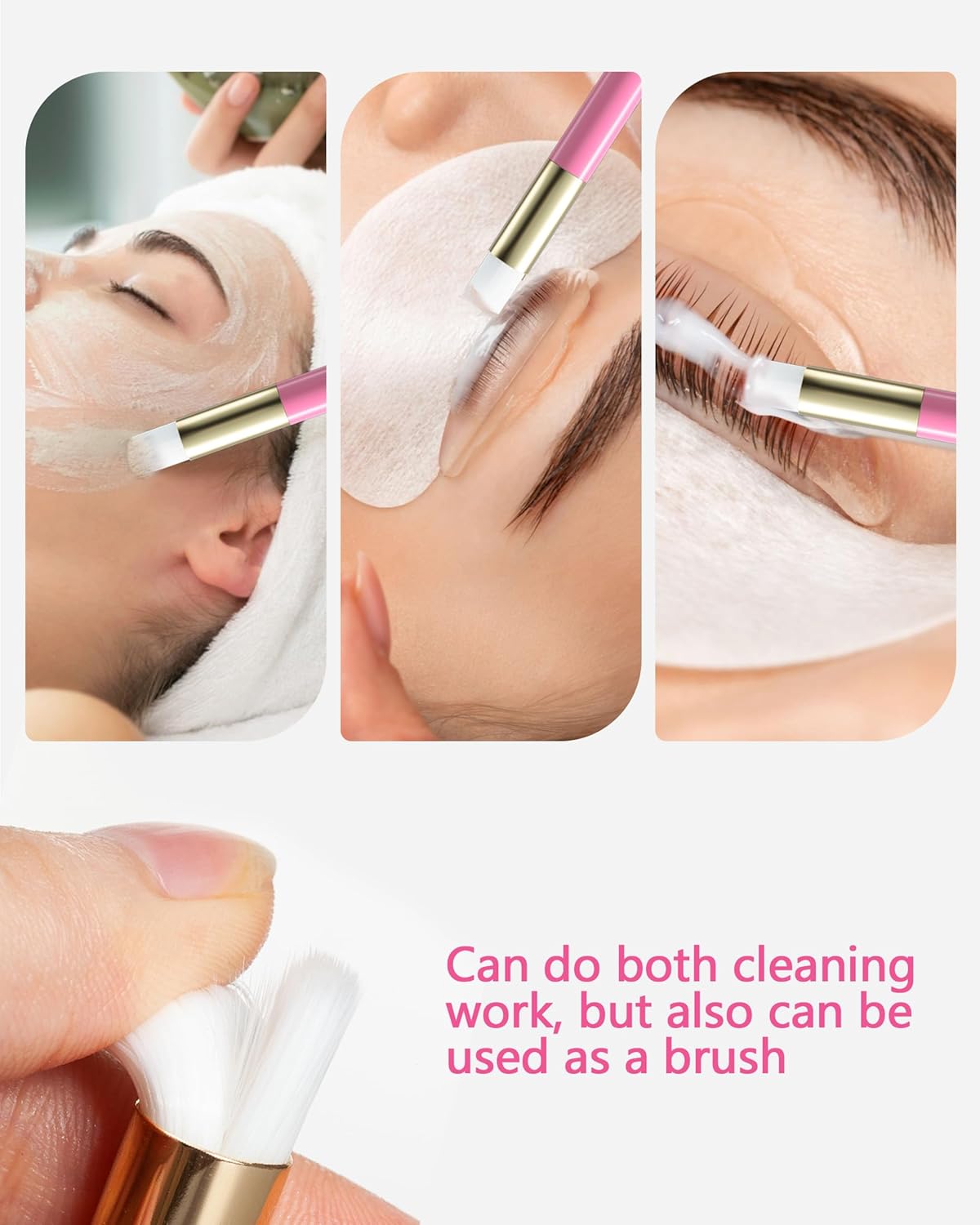 Buqikma Lash Shampoo - 60ML Lash Cleanser with Fan Brush, Rinse Bottle and 50 Pcs Mascara Brush, Rich Foam Wash for Eyelash Extensions at Home (Pink)