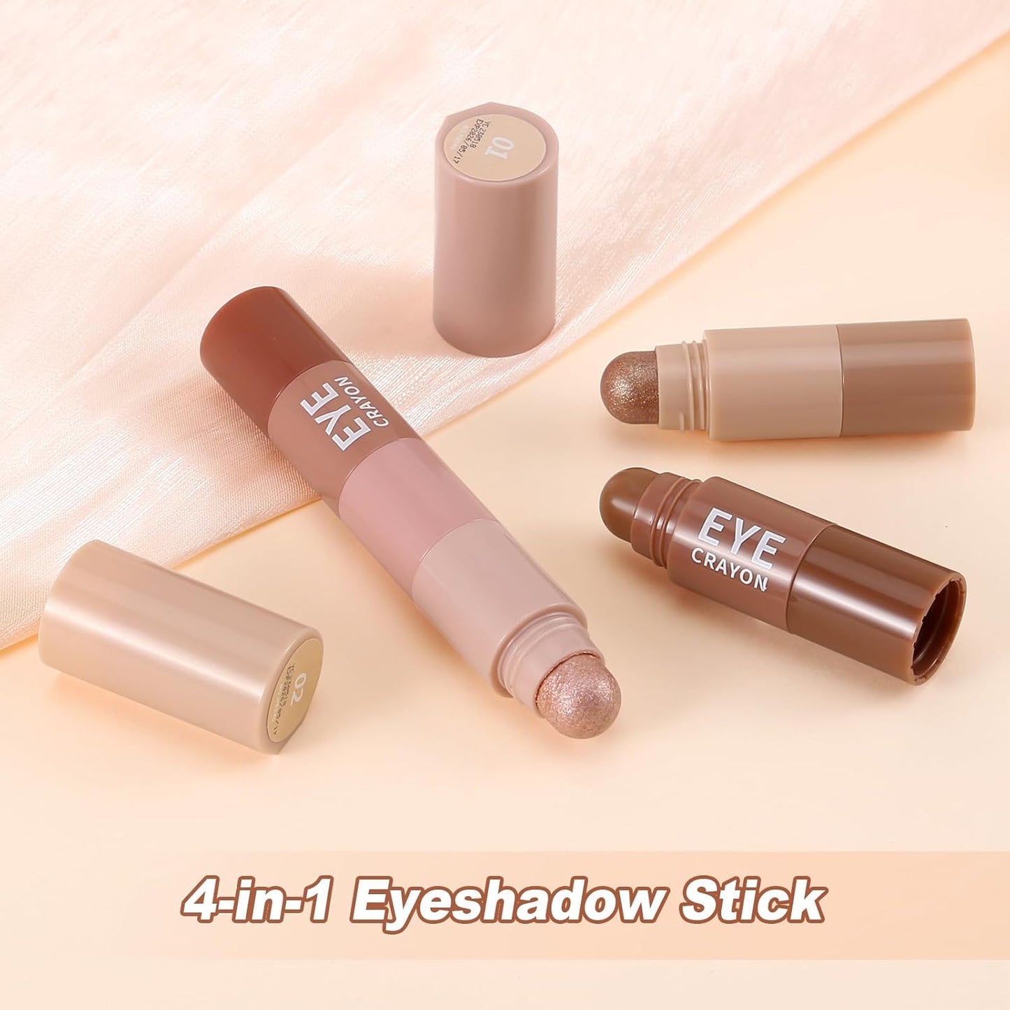 4 Color Eyeshadow Pencil,Glitter Eyeshadow Stick,Creamy Matte Eye Shadow Pen,Face & Eye Highlighter Pen,Highly Pigmented Crayon Nude Eye Shadow