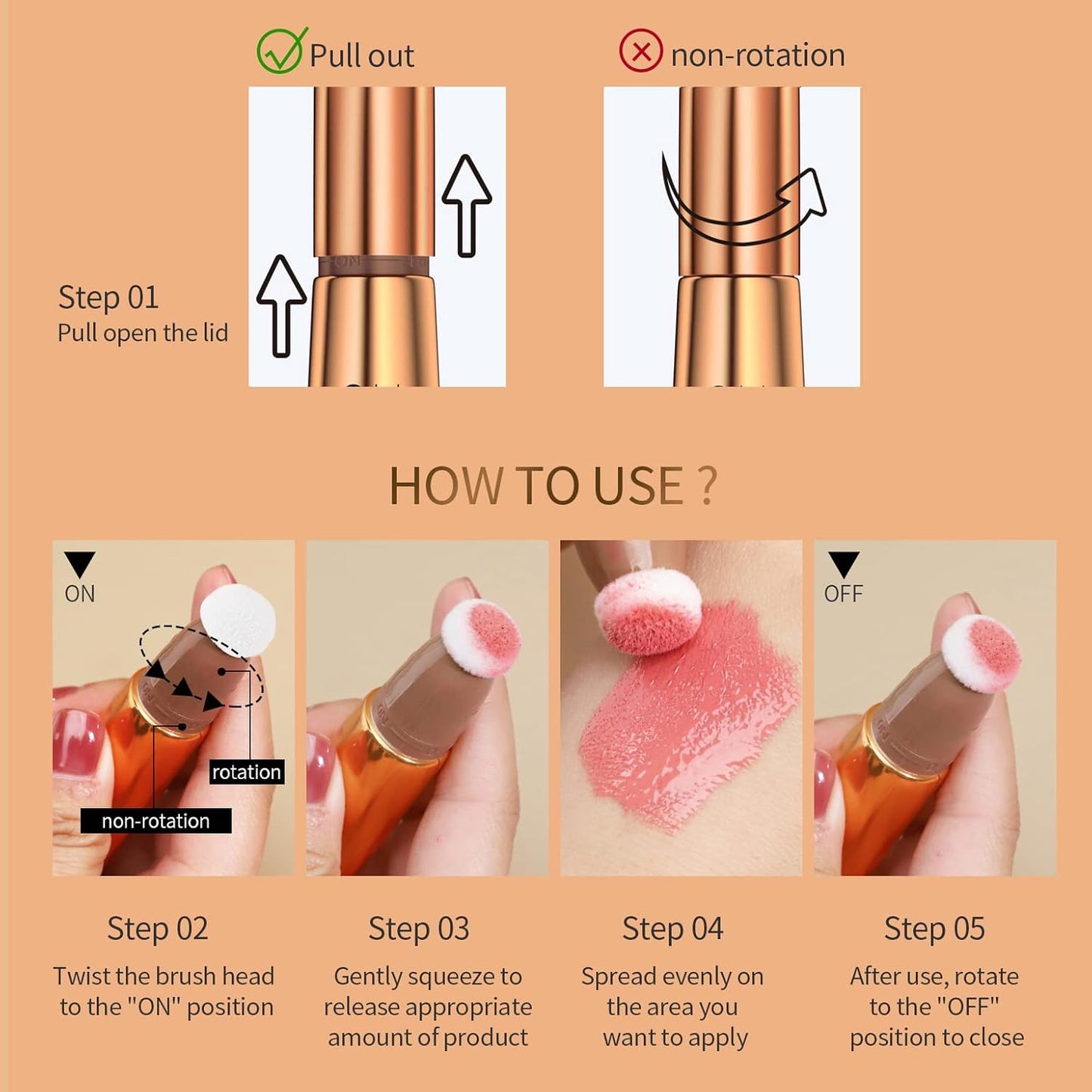Blush Beauty Wand, Liquid Face Blush with Cushion Applicator, Silky Smooth Cream Blush Stick Natural Matte Finish, Lightweight Blendable Blush Stick Makeup for Cheek Lip eye, Cruelty-free(Cherry Red)