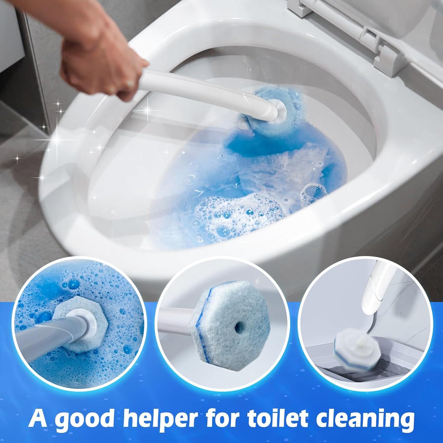 50 Count Upgraded Toilet Wand Refills | 2X Cleaning Power Toilet Bowl Cleaners | Extra Foam Disposable Brush Heads | Compatible with Most Toilet Cleaning Systems