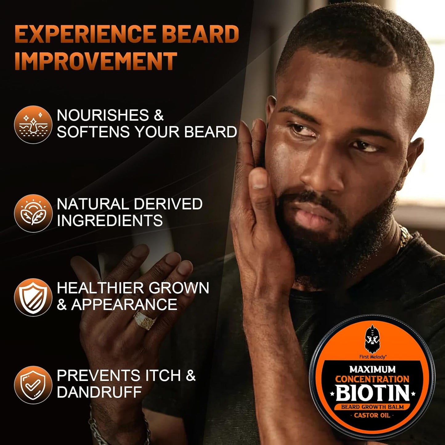 Beard Balm, 2X Concentration Biotin, with Castor Oil and Argan & Jojoba Oils, Promotes Beard Growth, Styles, Strengthens & Softens Beards & Mustaches, 2 Ounce