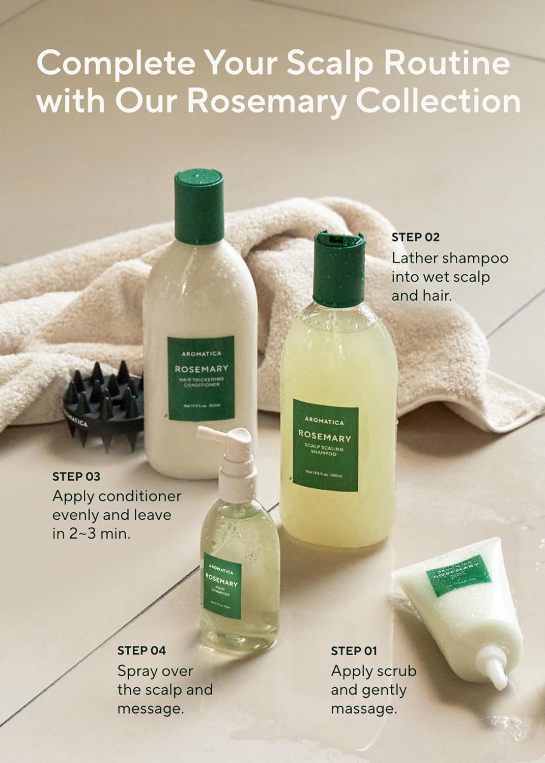 AROMATICA Root Enhancer Rosemary Water Spray for Hair Growth – Korean Hair Care Oil for Scalp Detox – Flaky & Itchy & Dry Scalp Treatment – Free from Sulfate, Silicone, and Paraben (3.38oz)