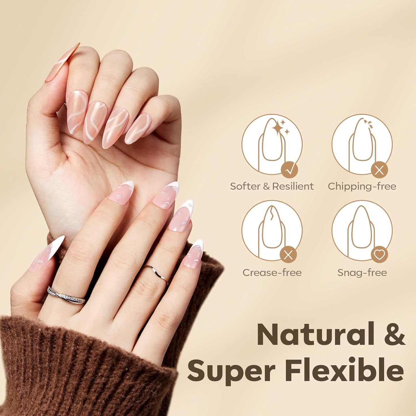 Modelones Medium Almond Nail Tips, 500Pcs Fake Nails Gel Tips Pre-shaped Full Matte Cover False Acrylic Extensions No Filed Stronger Press on Manicure 10 Sizes