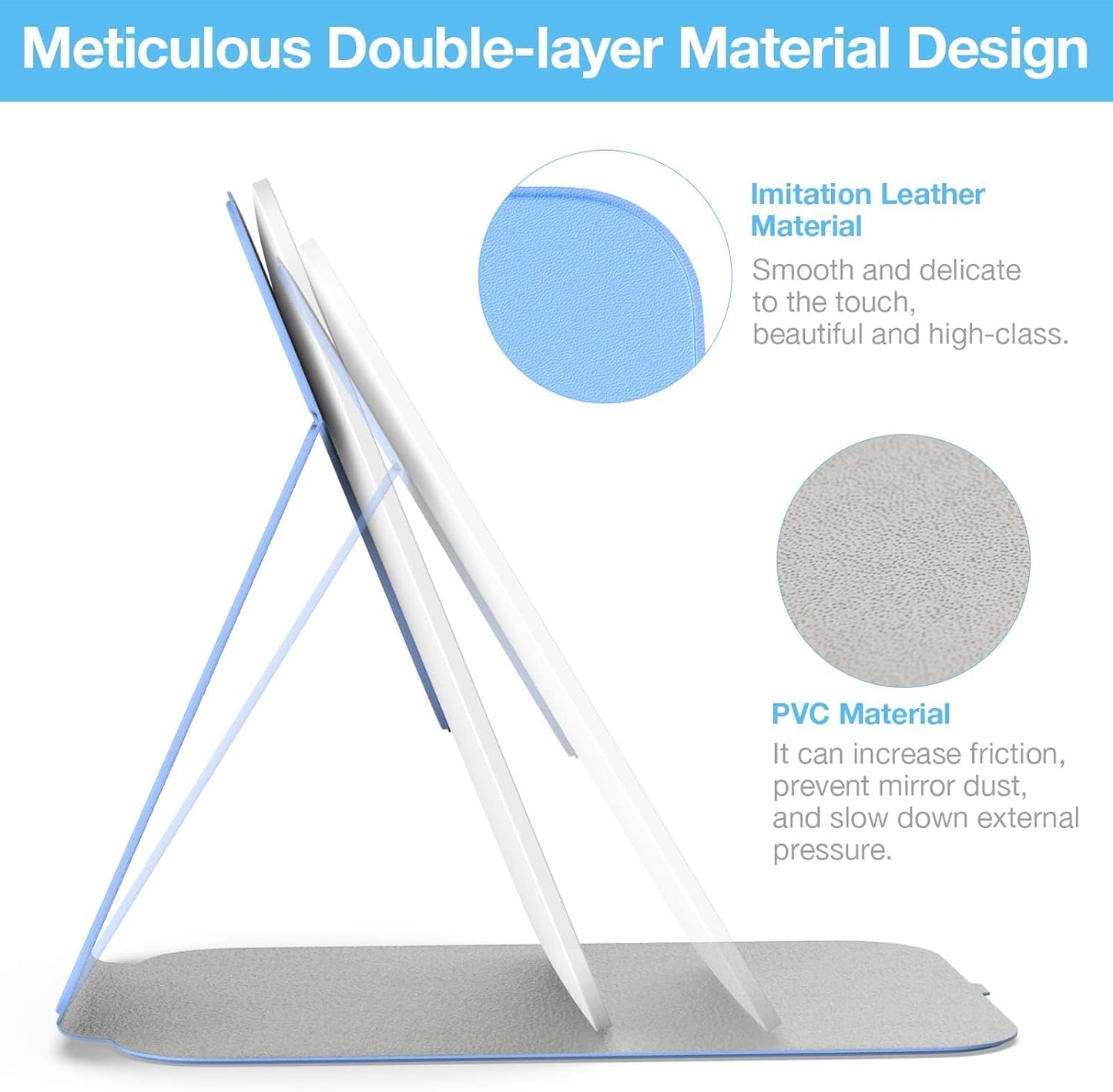 Kintion Travel Makeup Mirror, Portable LED Lighted Makeup Mirror, 360° Rotation Touch Screen Vanity Mirror, 60 LEDs, 3-Color Dimmable Lighting, Rechargeable Tabletop Folding Cosmetic Mirror, Blue