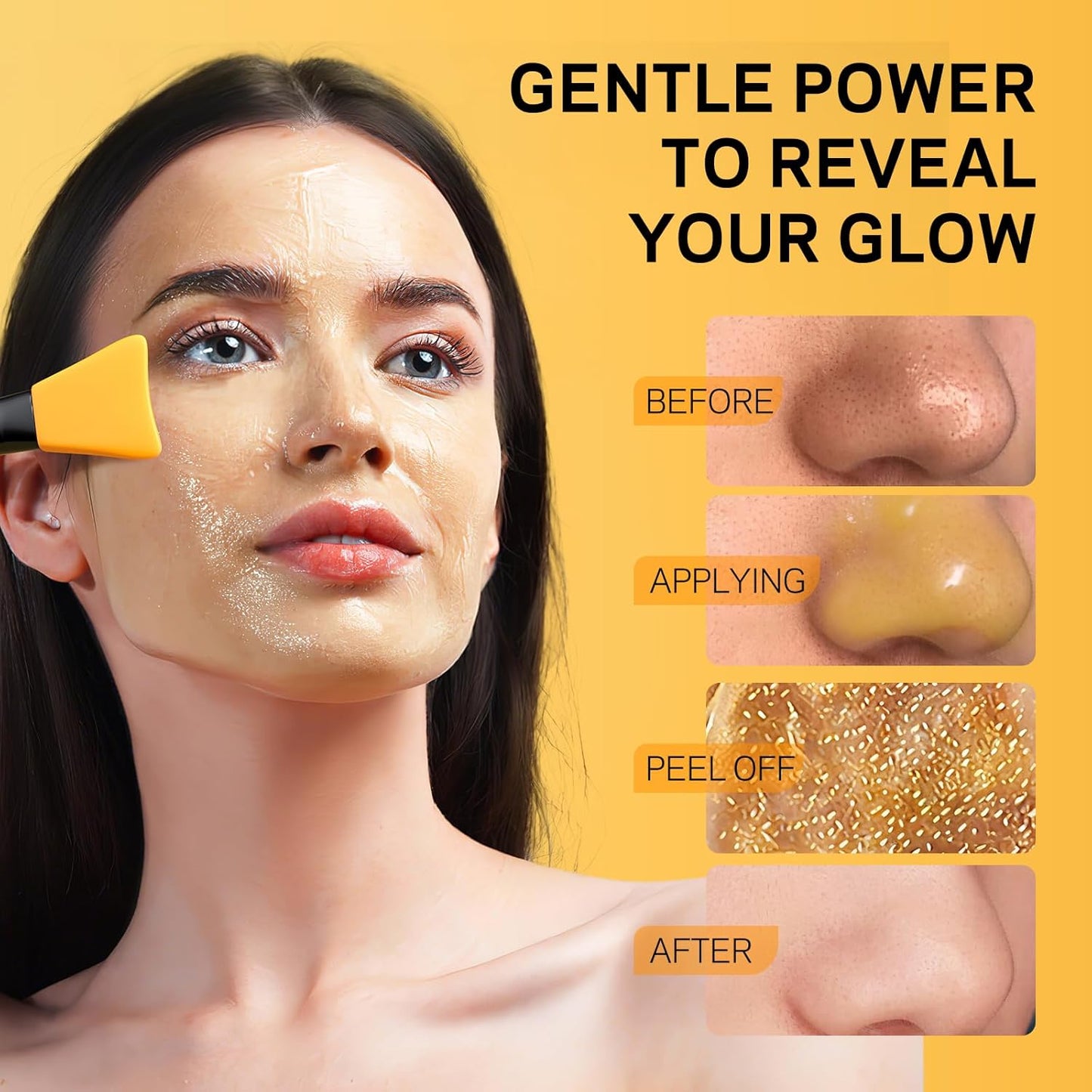 Blackhead Remover Mask, Peel Off Face Mask with Vitamin C & Turmeric for Men and Women–Deep Cleansing Nose Facial Mask for Blackheads, Pores & Oil Control with Pimple Extractor and Brush