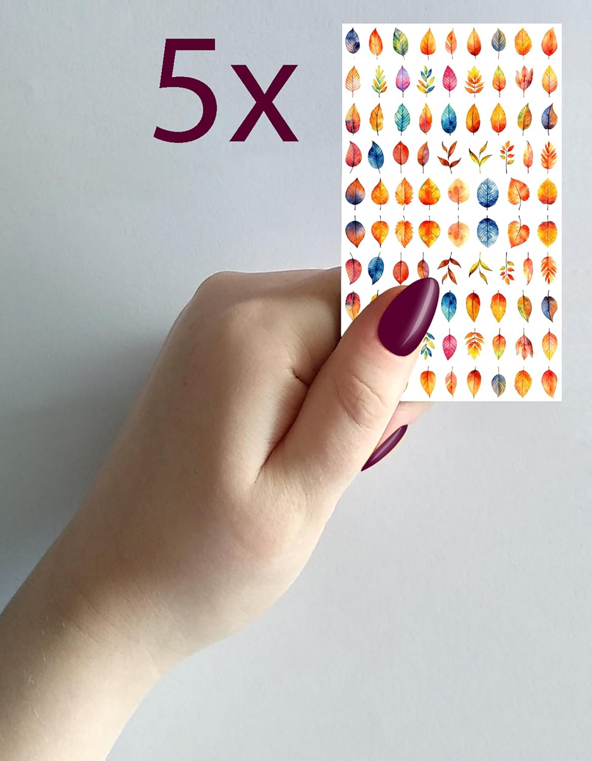 Nail Stickers Decals (5 Sheets) FLONZNAIL Amazing Watercolour Rainbow Leaves Vintage Styled Nail Decor