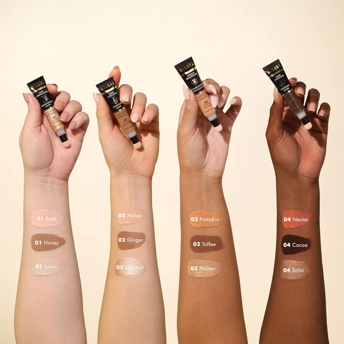 Milani Conceal + Perfect Undereye Brightener for Treating Dark Circles, Face Lift Collection - Melon
