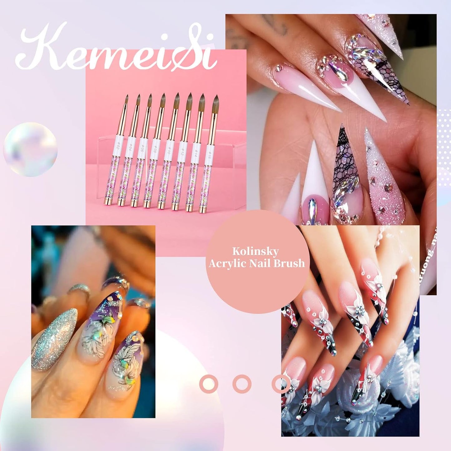 Acrylic Nail Brush Size 12,KEMEISI 100% Pure Kolinsky Nail Art Brushes Sturdy Handle Oval Shaped Acrylic Powder Nail Design Tools for Professional Manicure DIY Home Salon (White)