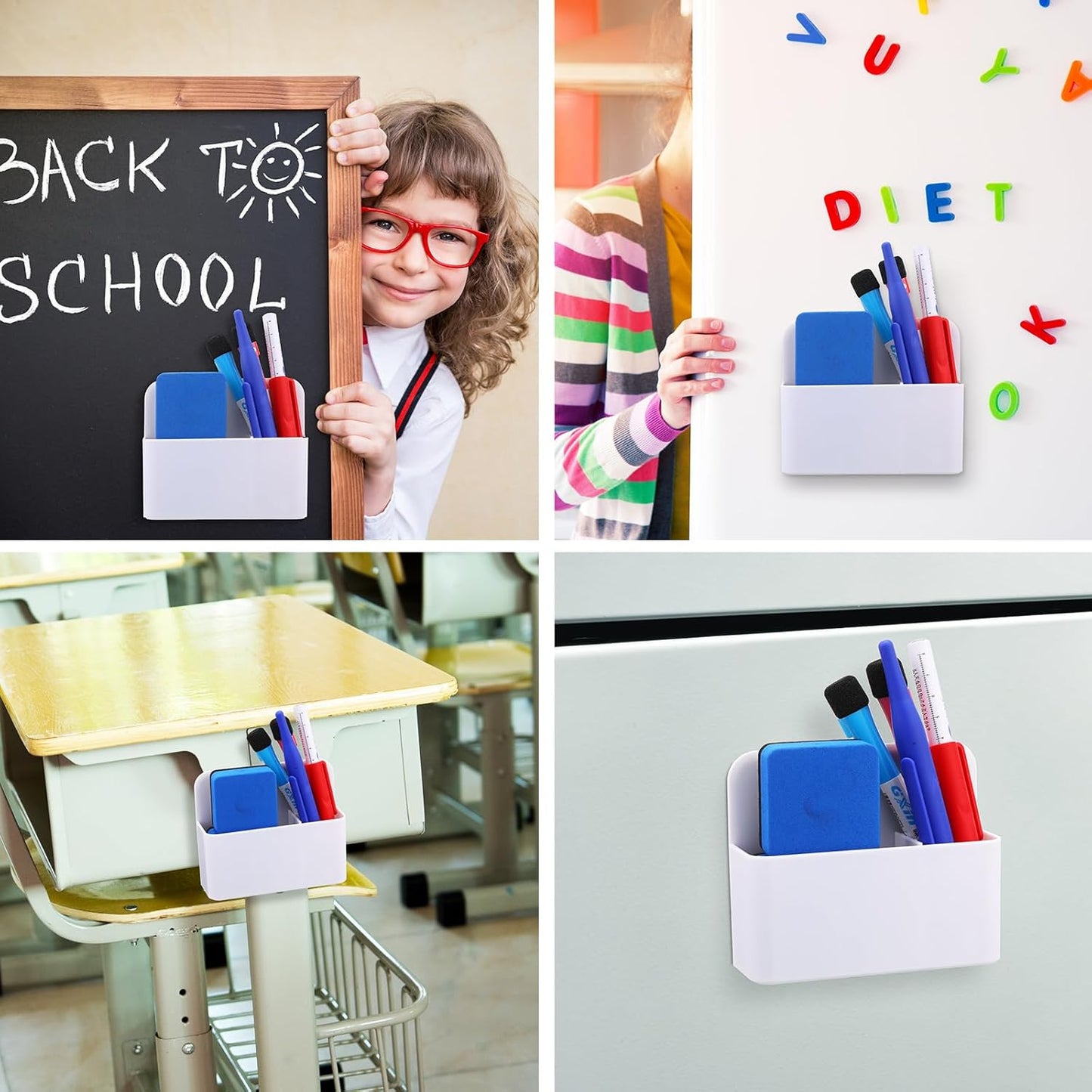 20 Pack Magnetic Dry Erase Marker Holder Bulk Whiteboard Magnetic Marker Holder Pen Pencil Organizer for Classroom Whiteboard Refrigerator Locker Storage (White)