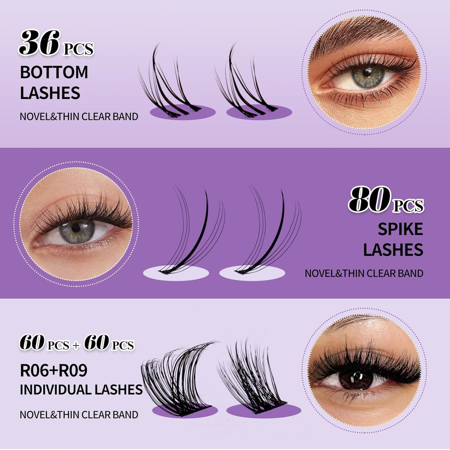 DIY Lash Extension Kit Lash Clusters With Bottom Lashes Volume/Wispy Clusters12-18mm Multi-types Individual Lashes Bond and Seal, Spike, Volume Kit Lash Applicator(Wispy Kit)