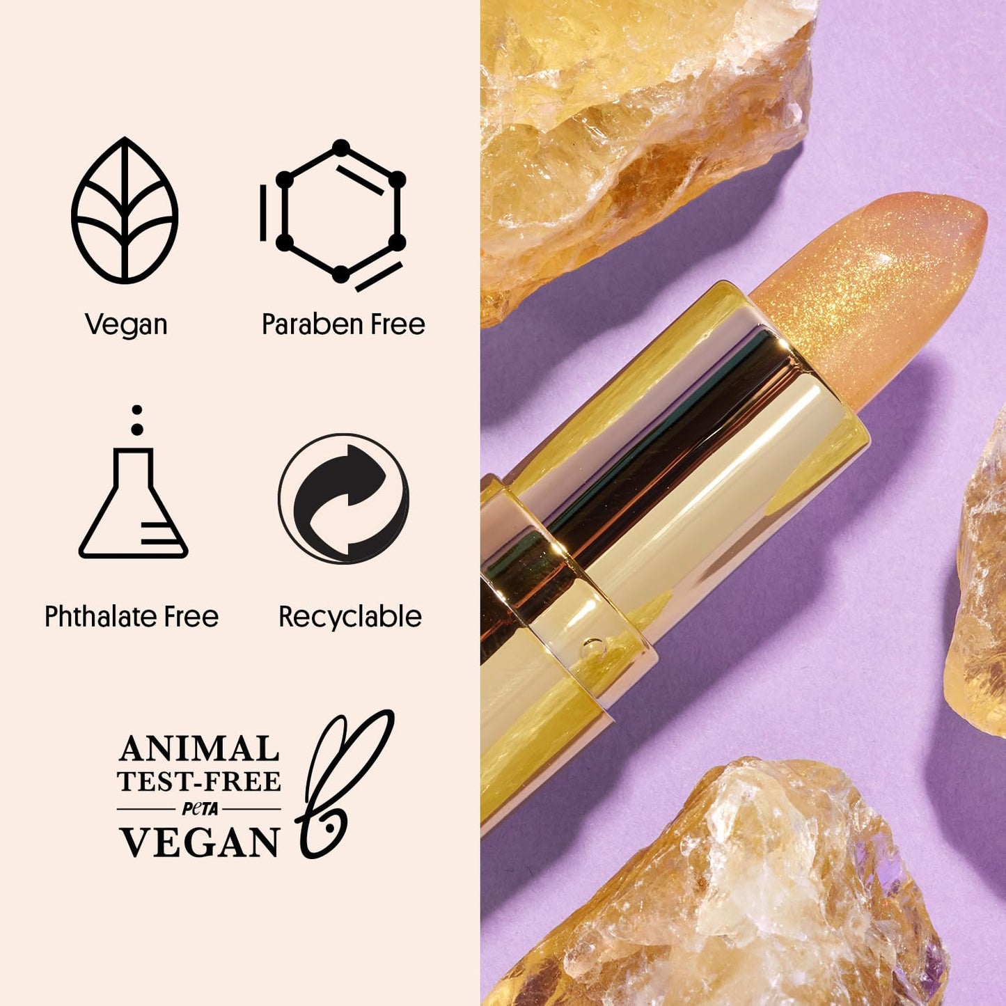 Winky Lux Citrine Glimmer Balm – Nourishing pH Lip Balm with Color Changing Golden Pink Tint, Hydrating Ceramides Soften Lips, Coconut Scent