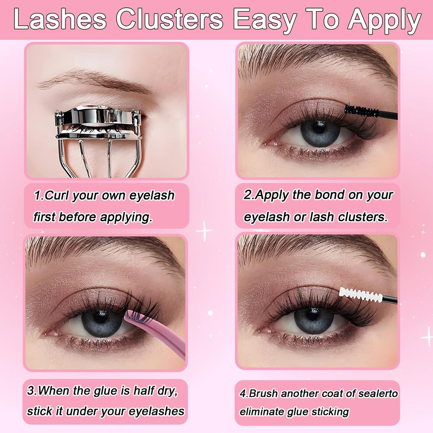 Lash Clusters Kit, Eyelash Clusters Individual Lash Extension Kit 480 Pcs D Curl Flufffy Wispy False Eyelashes Extensions Thin Band with Bond Seal Tweezers Brush Remover (60D+80D Kit 9-16mm)