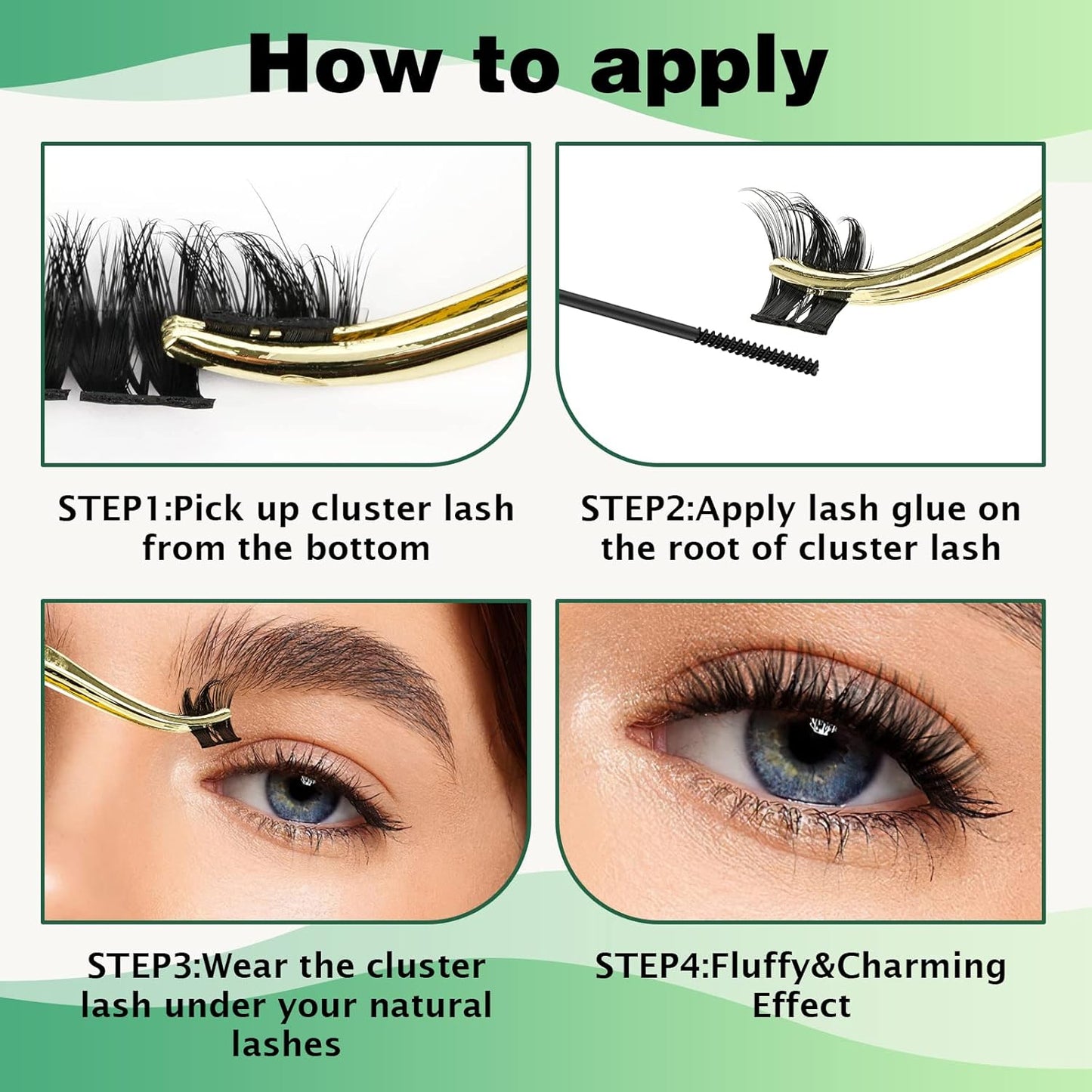 KEYYOU Volume Wispy Lash Extension 96pcs Individual Lashes D Curl 14mm Soft&Comfortable Easy DIY at Home