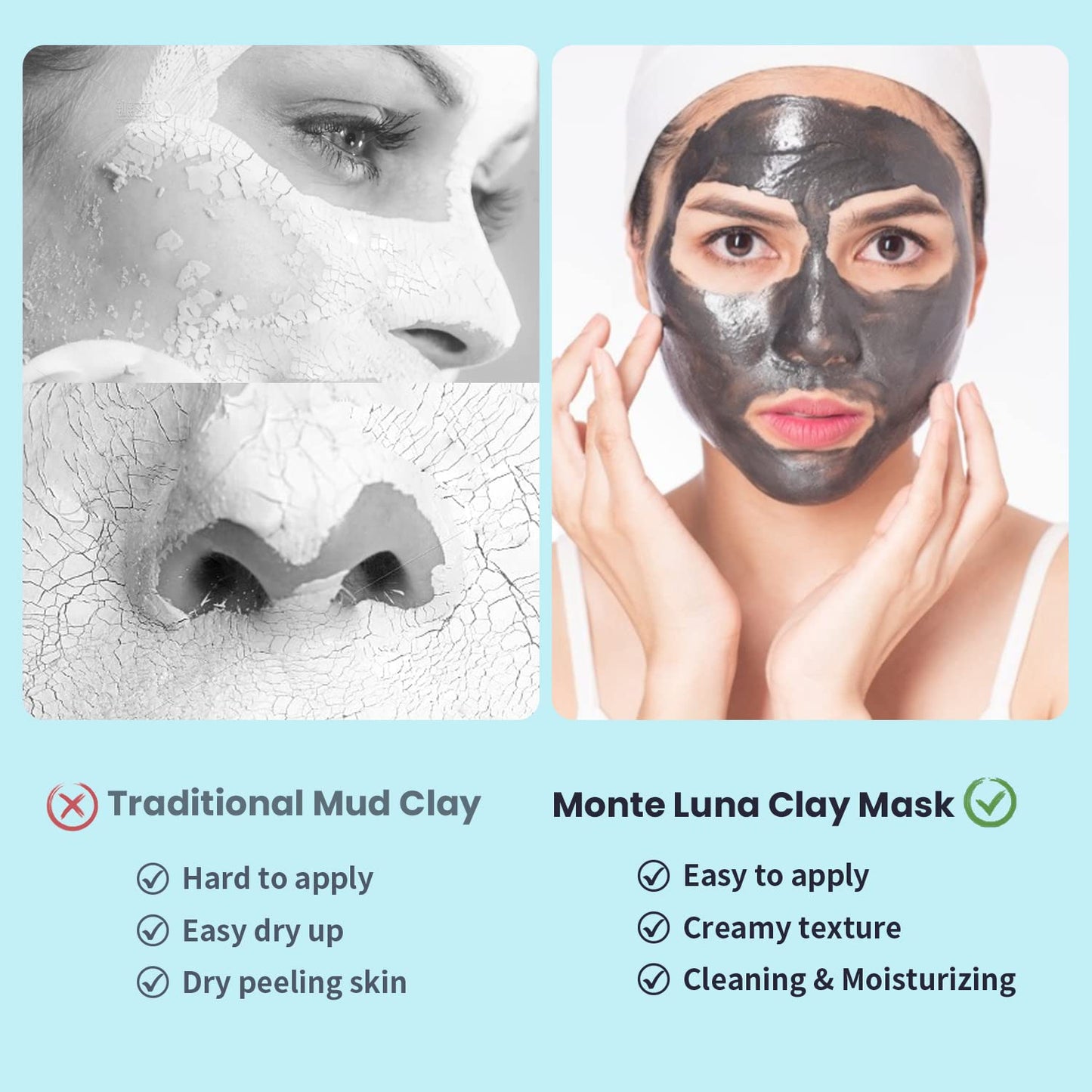 3PCS Clay Face Mask Skincare - Facial Skin Care Mask for Deep Pore Cleansing Turmeric Dead Sea Mud Green Tea Purifying and Hydrating - Reduce Acne Blackheads for Women and Men 2.5 OZ each