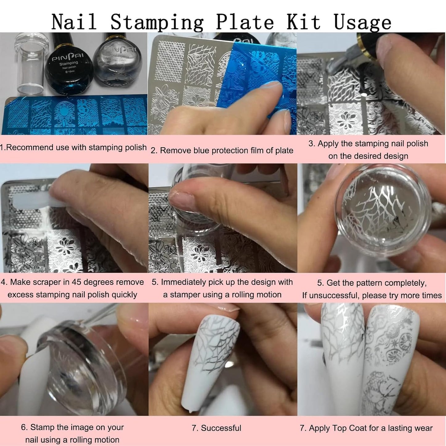 AddFavor Nail Stamper Kit 8pcs Nail Stamping Plates French Geometric Heart Star Image Nail Stencils with Silicone Stamp and Scraper for Women Girls Summer Nail Art Design Supplies Tools