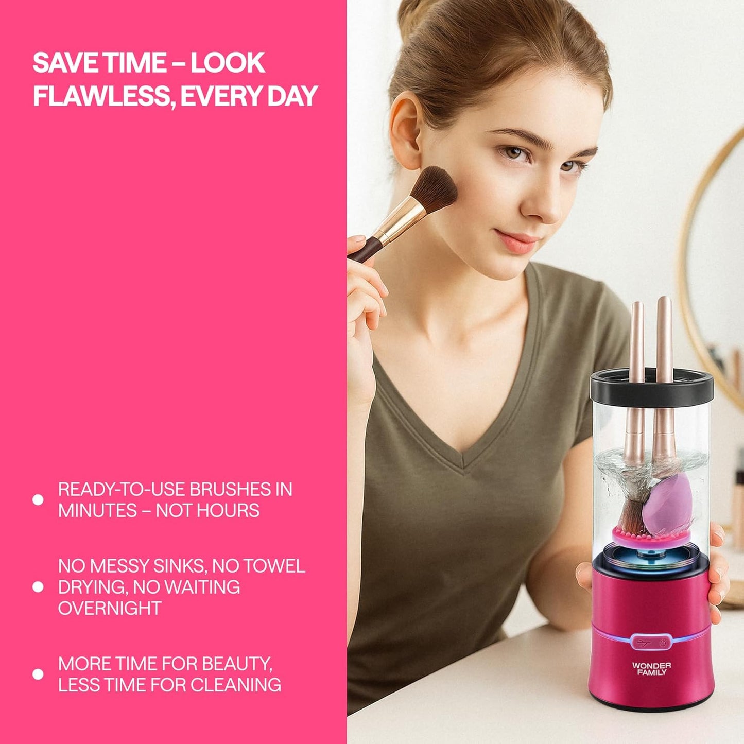 Premium Electric Makeup Brush Cleaner Machine 3-in-1 – Automatic Washer & Dryer for Makeup Brushes, Sponges & Beauty Tools – With Holder Stand