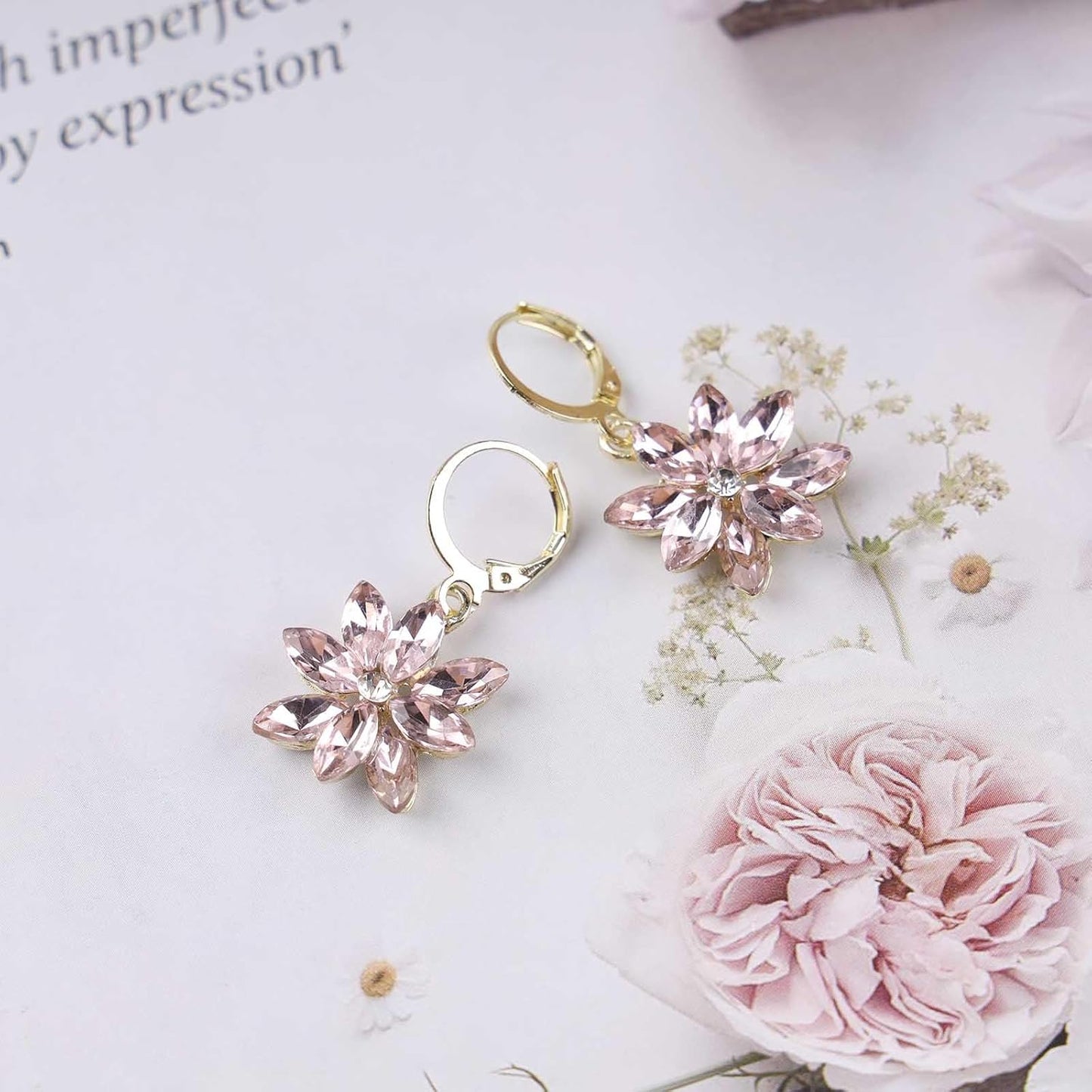 Vintage Blue Crystal Flower Earrings Sapphire Drop Earrings Rhinestone Flower Hoop Earrings Blue Gem Flower Stud Earrings Jewelry for Women