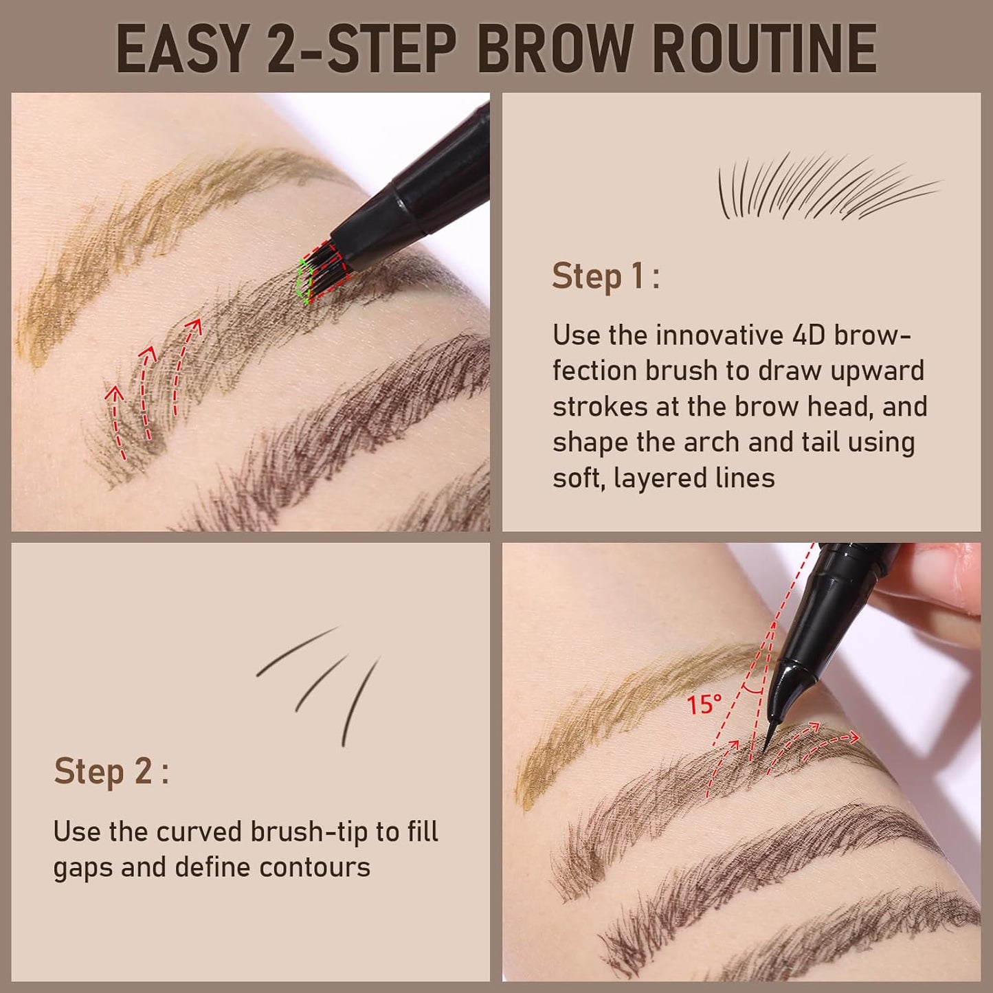 Dual-Ended Microblading Eyebrow Pencil for Women, 2 in 1 Liquid Eyebrow Pencil with Curved Tip and 4D Brow-Fection Microblading Pen, Shaped Fill HairLike Waterproof Lasting Eyebrows 03 Dark Brown