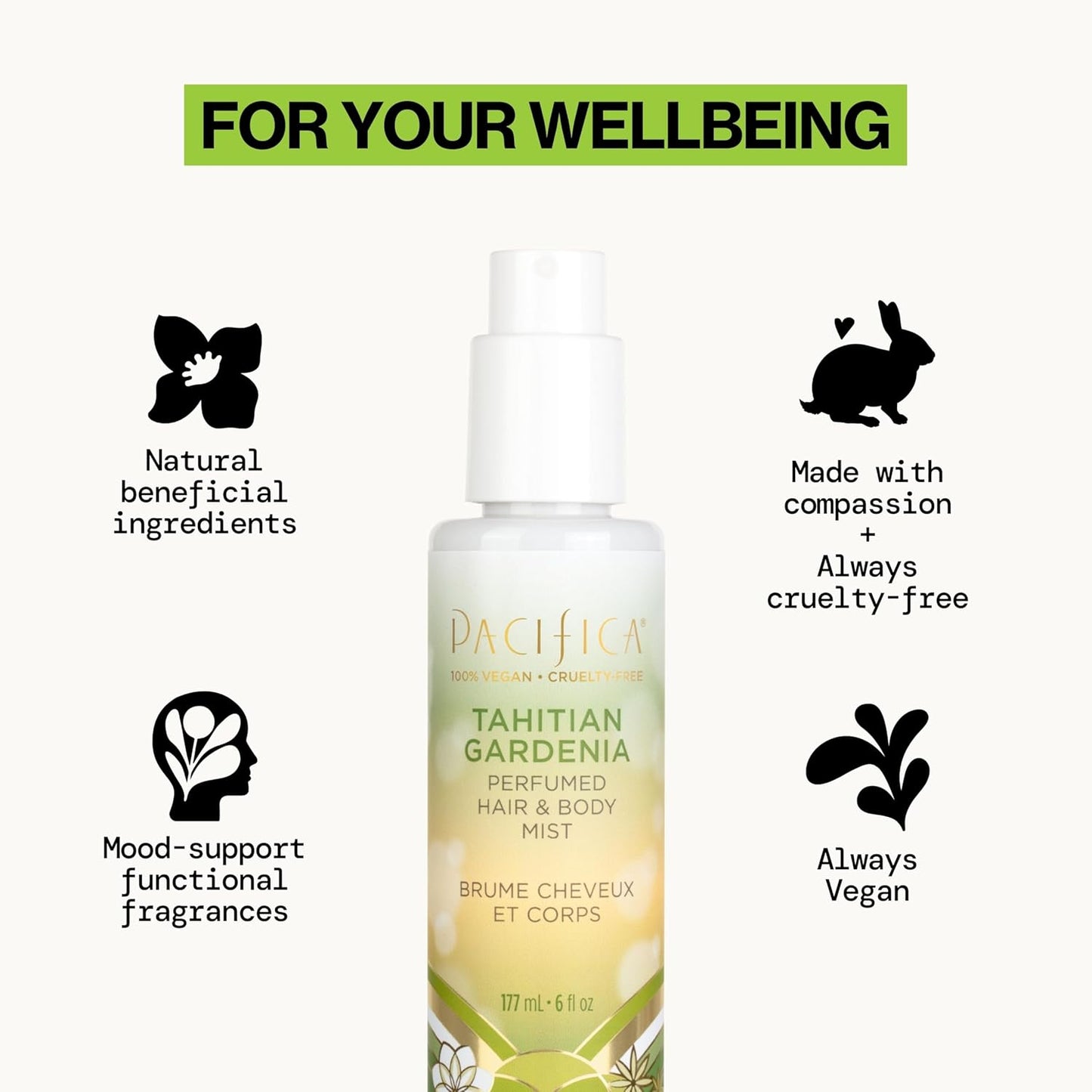 Pacifica Beauty, Tahitian Gardenia Hair Perfume & Body Spray, Citrus Gardenia and Jasmine Notes, Clean Perfume & Fragrance, Vegan & Cruelty Free, Phthalate-Free, Paraben-Free