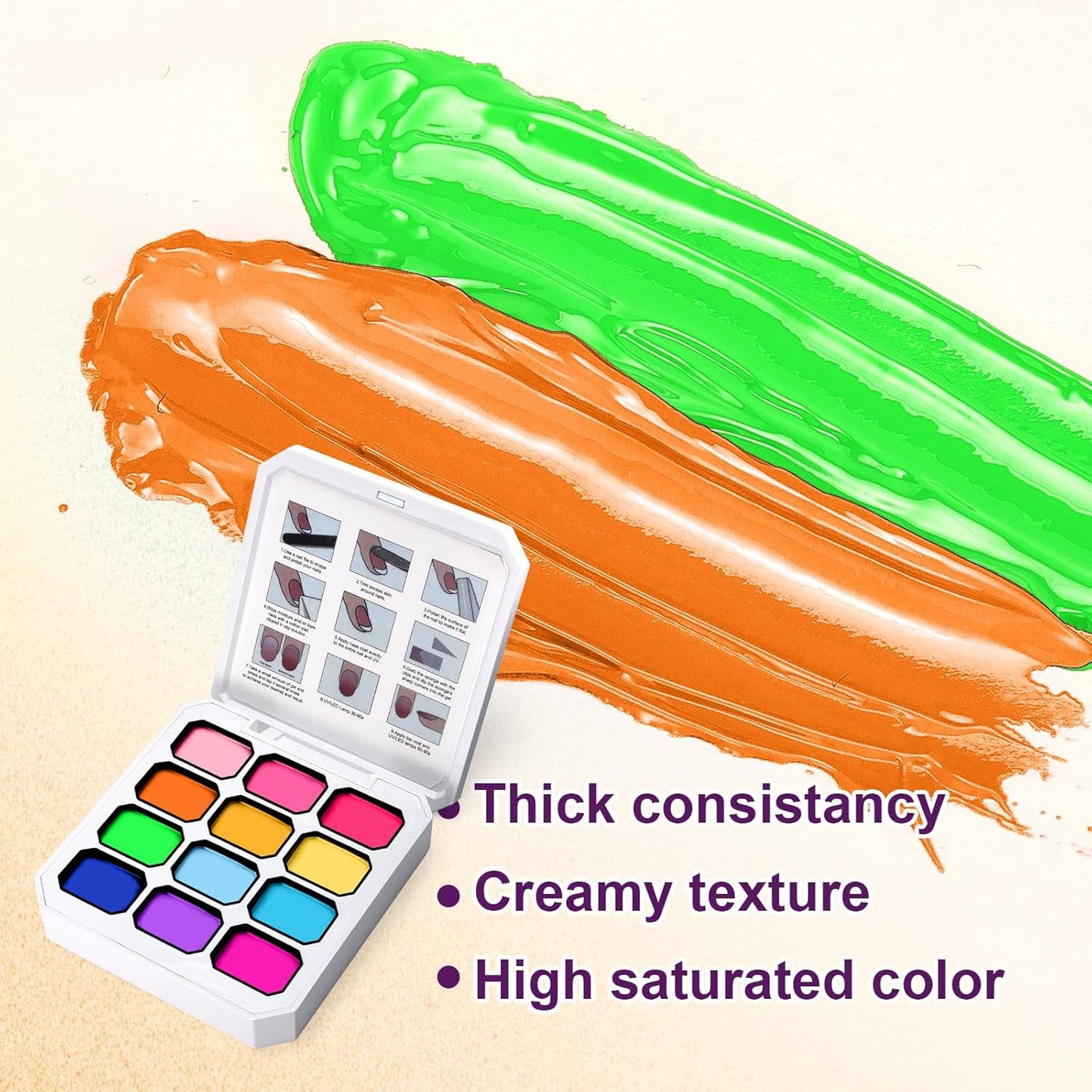 Gradient Painting Gel, 12 Bright Colors Ombre Gel Nail Polish for Pigment Pat Aura Nails, French Manicure DIY Nail Art Long-lasting No-wipe Palette Mojito Sunrise Canvas