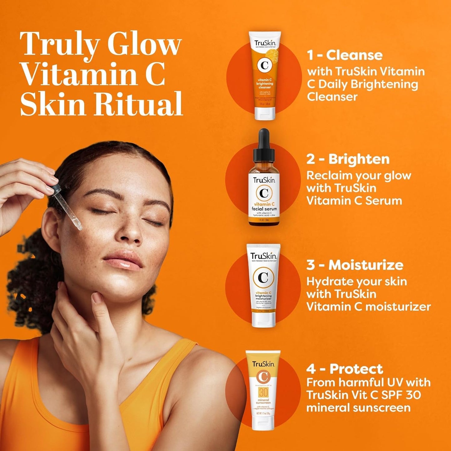 TruSkin Vitamin C Serum For Face – Anti Aging Face Serum with Vitamin C, Hyaluronic Acid, Vitamin E – Brightening Formula – Improve Appearance of Dark Spots, Tone, Fine Lines & Wrinkles, 1 Fl Oz