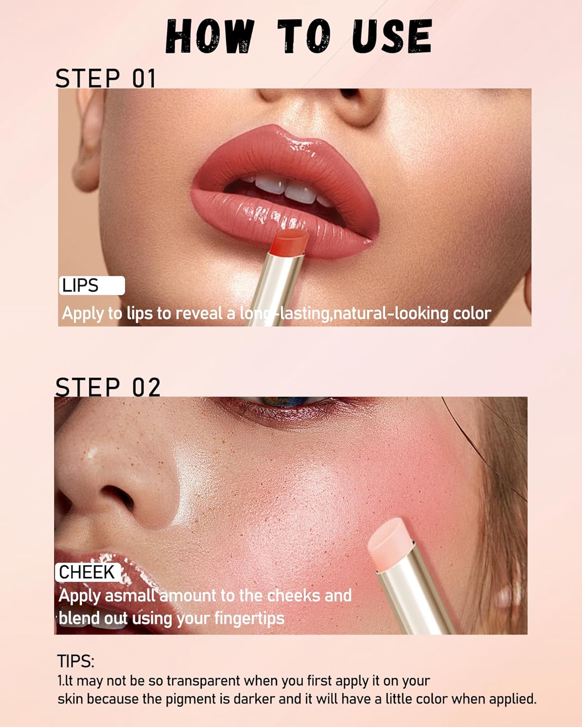 PH Color Changing Lipstick, Waterproof Temperature Color Change Lip Balm, Multi-Use Lip and Cheek Tinted Lip Gloss, Long-Lasting Hydrating Moisturizing Lip Tint, Festival Makeup Gift for Women-01 Pink