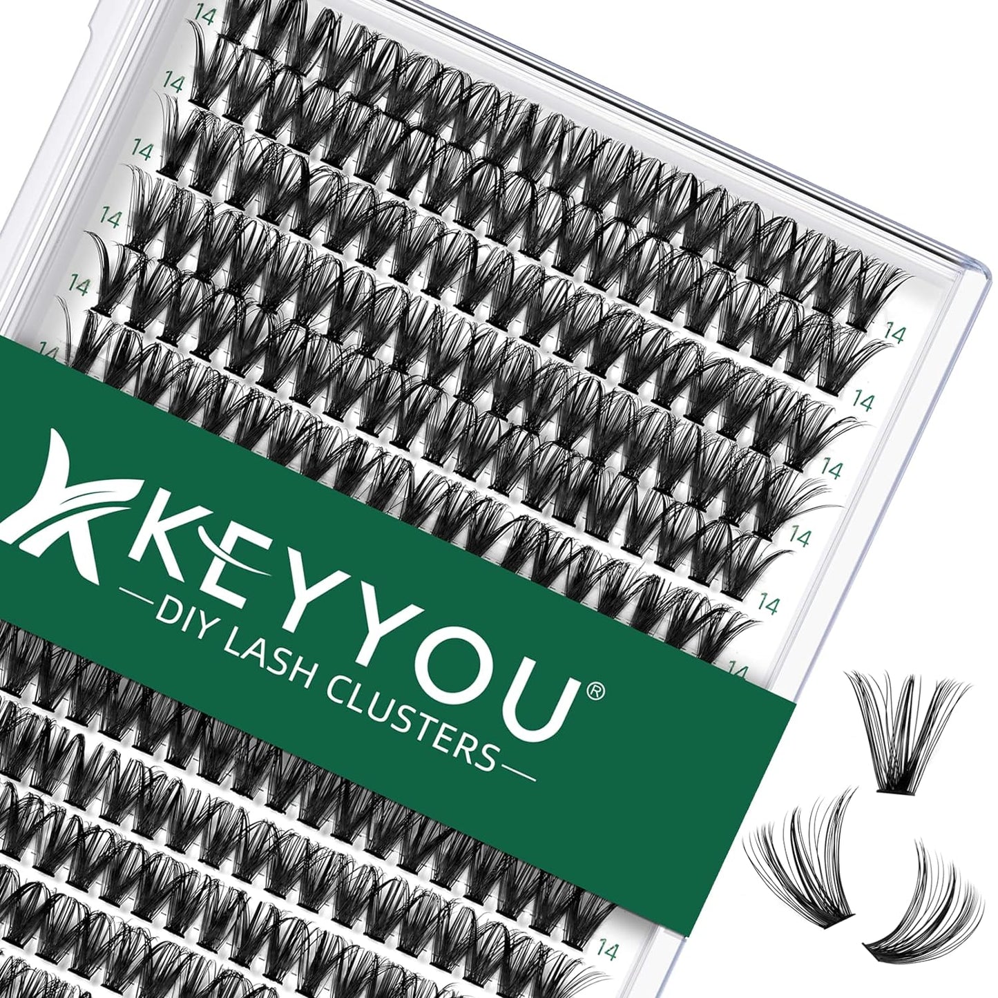 Lash Clusters 300pcs Individual Lashes 40D 0.07C Curl 14mm DIY Eyelash Extension KEYYOU Large Tray Volume Soft&Natural Cluster Lashes(40D-0.07C,14)