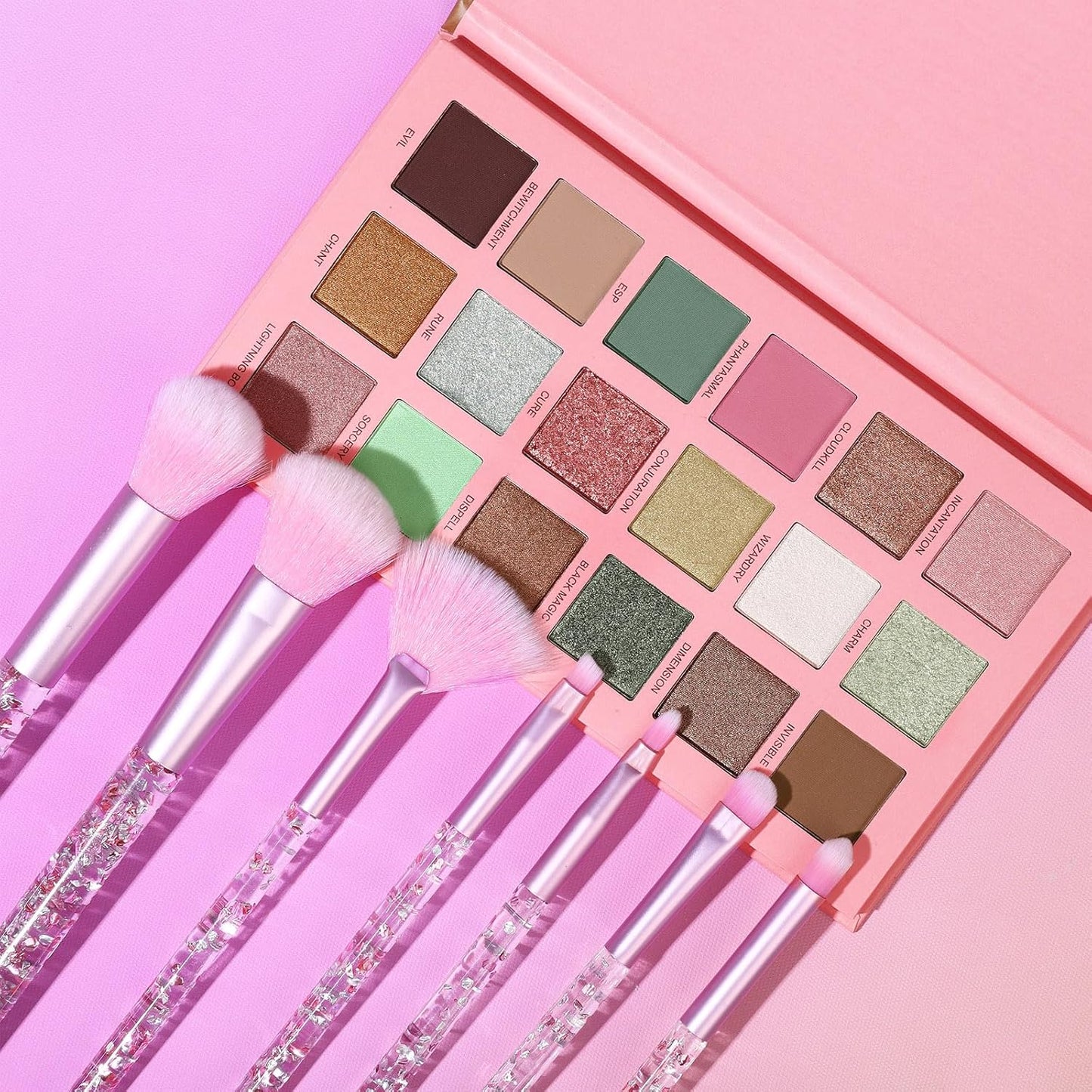 18 Colors Eyeshadow Palette With 7 pcs Soft Brushes Makeup Set High Pigmented Shimmer Matte Metallic Glitter Pink Nude Sage Green Eye Shadow Brush Make Up Kit for Women & Teen, Beginner & Pros