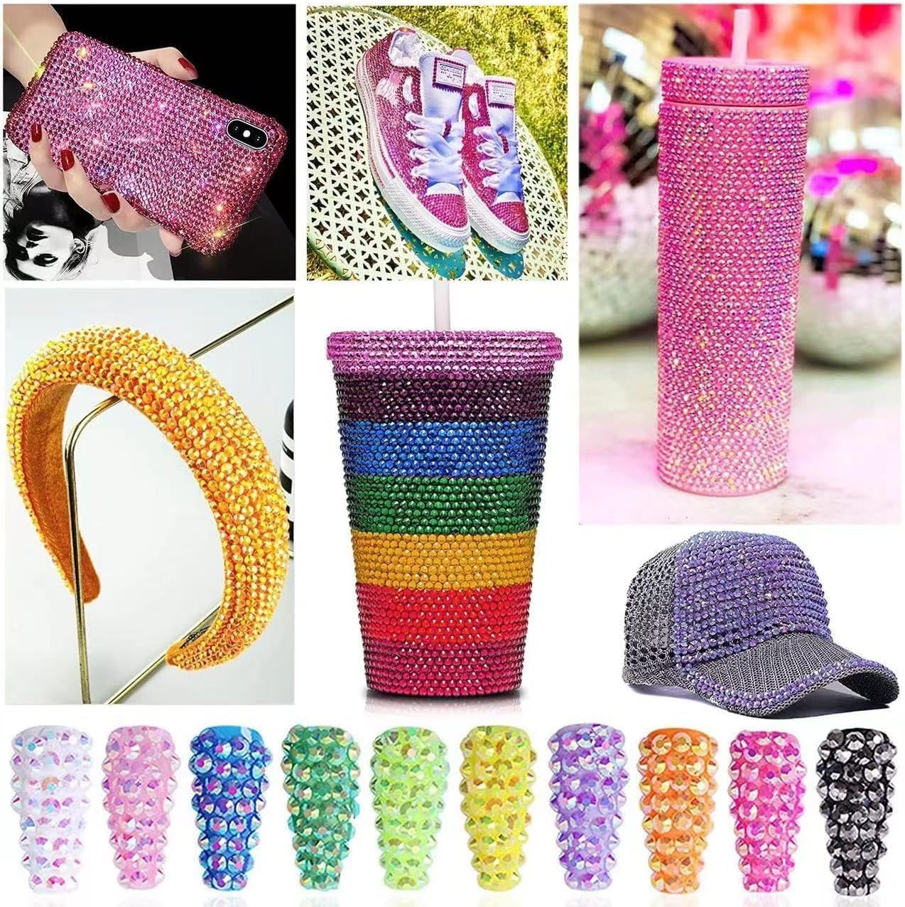 Brown And Pink Rhinestones with Glue(S8-S30) for Bedazzling,2mm-6mm Non-Hotfix Flatback Nail Gems Beads with B7000, Resin Nail GemsStones Diamond Kit for Bedazzle Crafting, Nails DIY Art Decoration