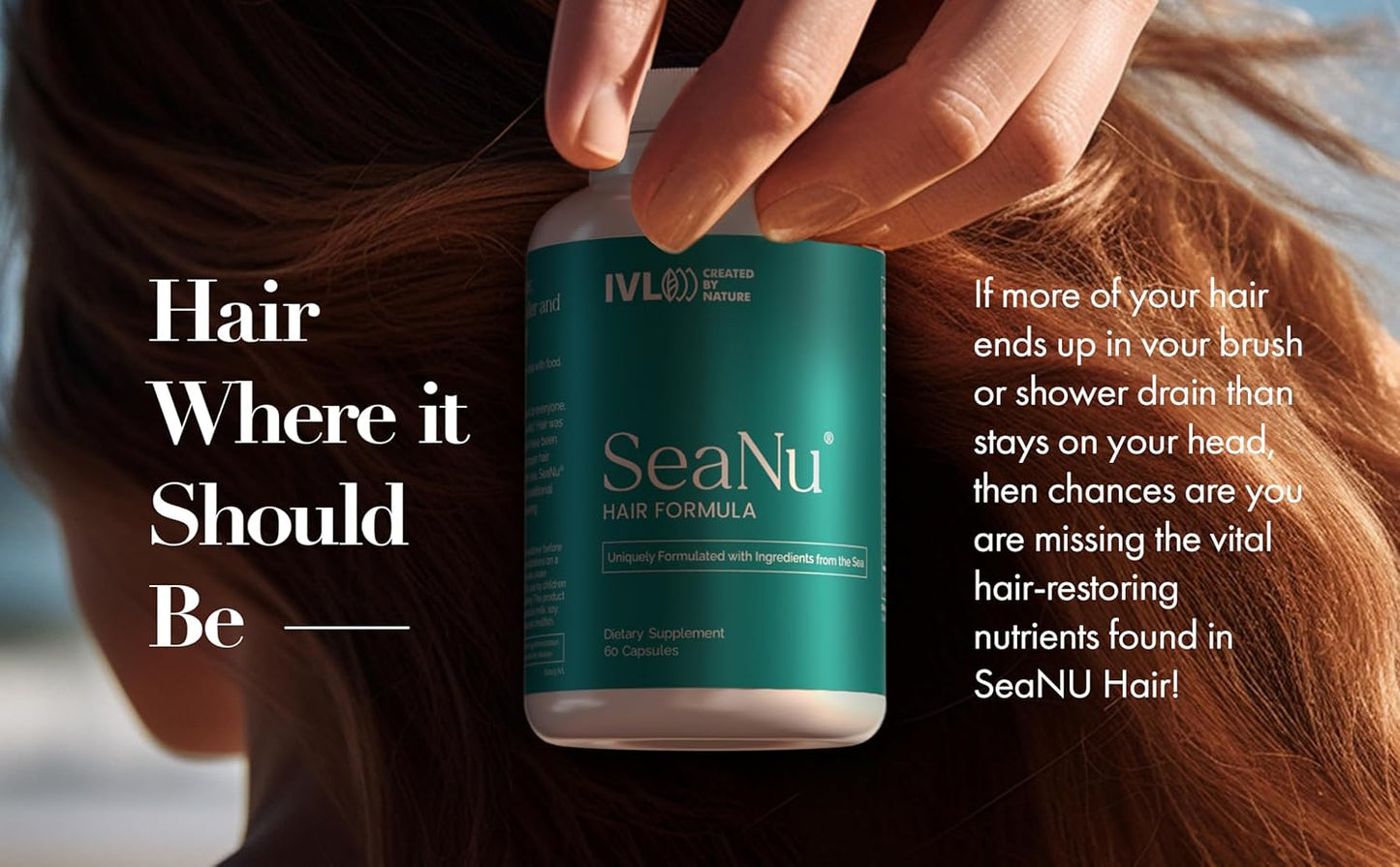 IVL - SeaNu Hair Vitamins Supplements - Hair Strength, Strand Thickness, Hair Growth - with Biotin, Vitamin B3, Zinc, Saw Palmetto Berry Extract, Green Lipped Mussel - Vitamin Hair Growth (1 Pack)