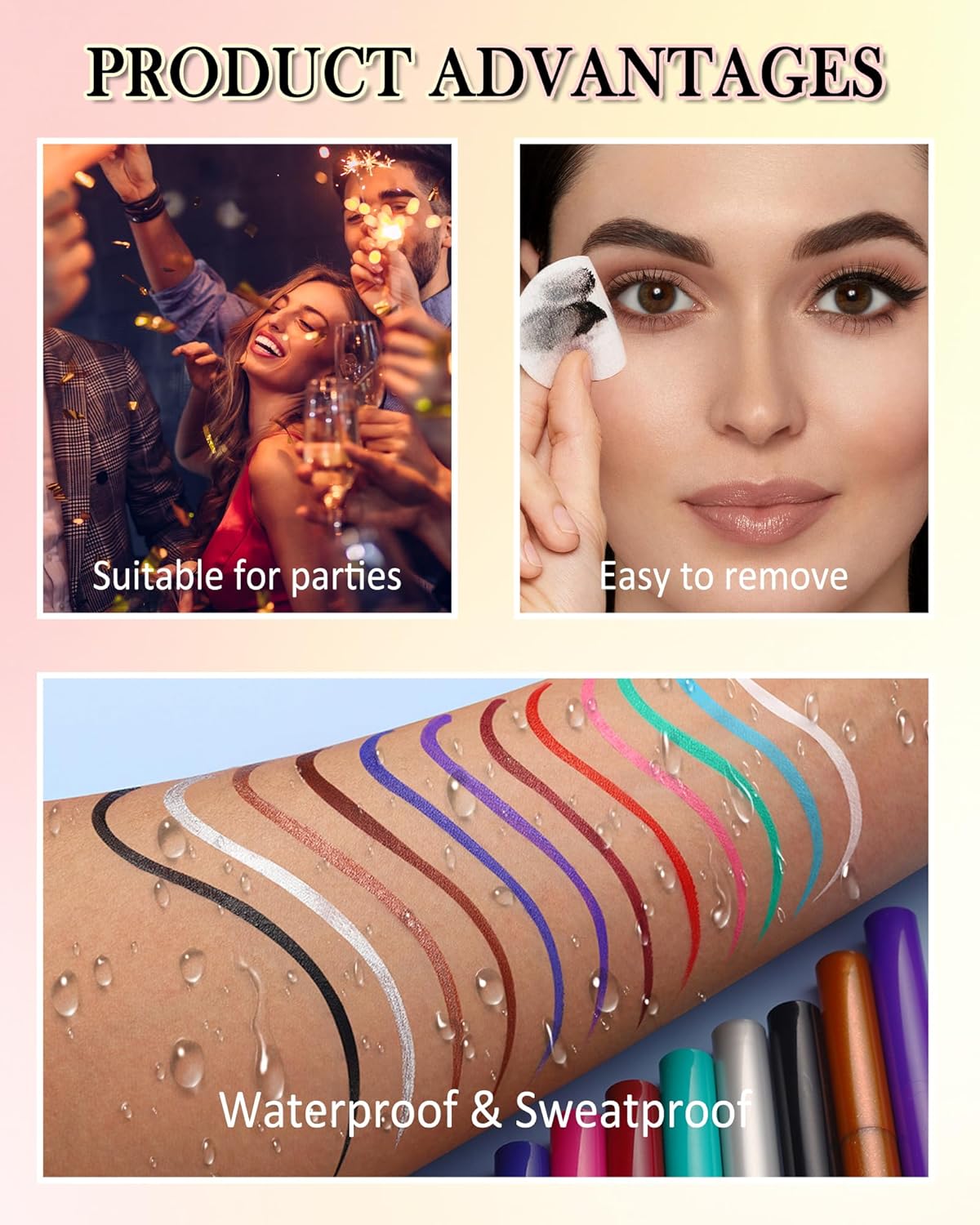 Brown Matte Liquid Eyeliner Pencil, Colorful High Pigmented Waterline Eye liner Waterproof Pen, Bright Colored Smudgeproof Long Lasting Eyeliner Pen Christmas Party Festival Makeup Gift for Women-09