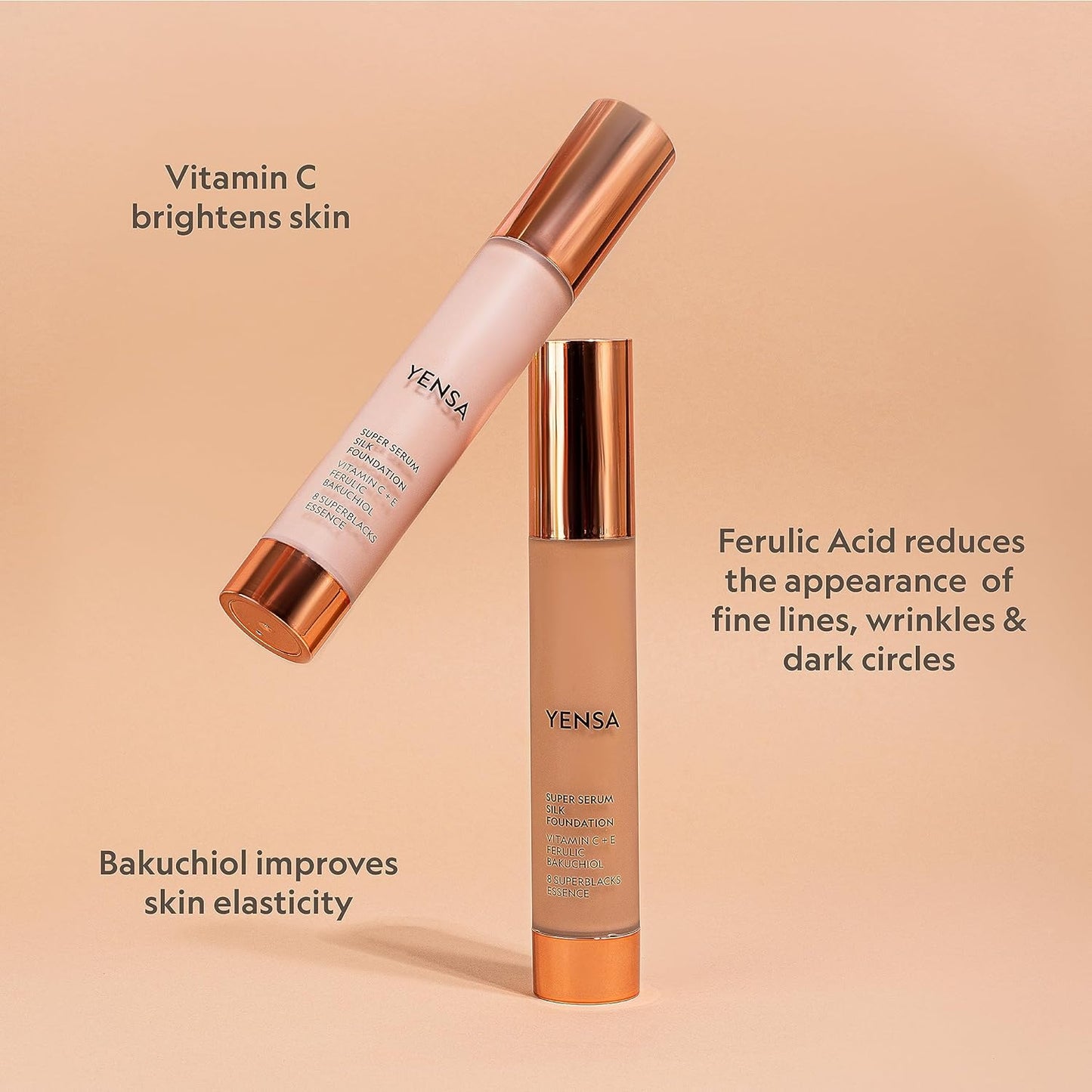 YENSA Super Silk Foundation - Full Coverage, Age-defying complex of Vitamin C, E, Ferulic, and Bakuchiol Oil (Tan 1) 1.0 fl oz