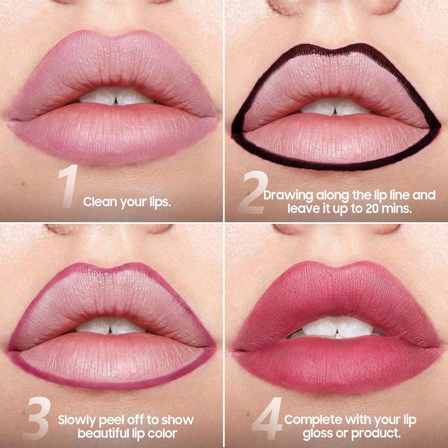Lip Liner Stain Peel off - Waterproof & Long Lasting Peel Lip Stain Non-Stick Cup, Enhancing Complexion & Nourishing for All Skin Types, Create A Natural Lip Color (Rose, 1 Count)