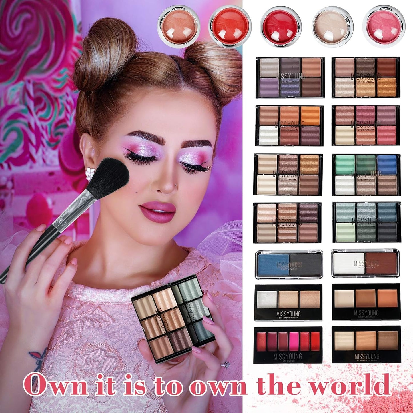All-in-One Makeup Gift Set Carry All Makeup Kit for Women Full Kit With Aluminum Case Lipgloss Lipstick Concealer Blush Foundation Face Powder Eyeshadow Palette Cosmetic Palette #2