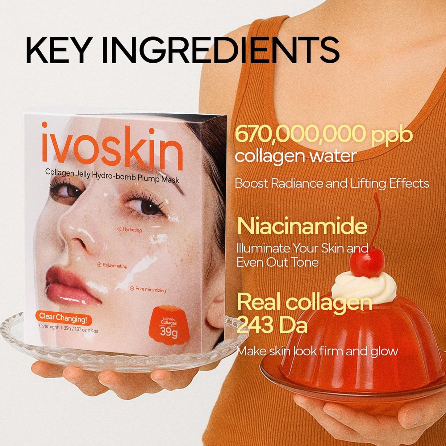 Collagen Jelly Hydro-bomb Plump Mask, Hydrating 39g x 4ea Real Collagen Mask, Firming and Moisturizing for Glow Skin, Collagen Water over 670,000 ppm