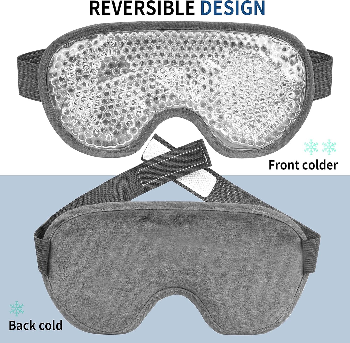 Cooling Eye Mask with Gel Bead, Reusable Cold Compress Ice Pack Sleeping Eye Cooling Pads for After Eyelid Surgery, Puffiness, Puffy Eyes, Headache, Migraine Relief(Grey)