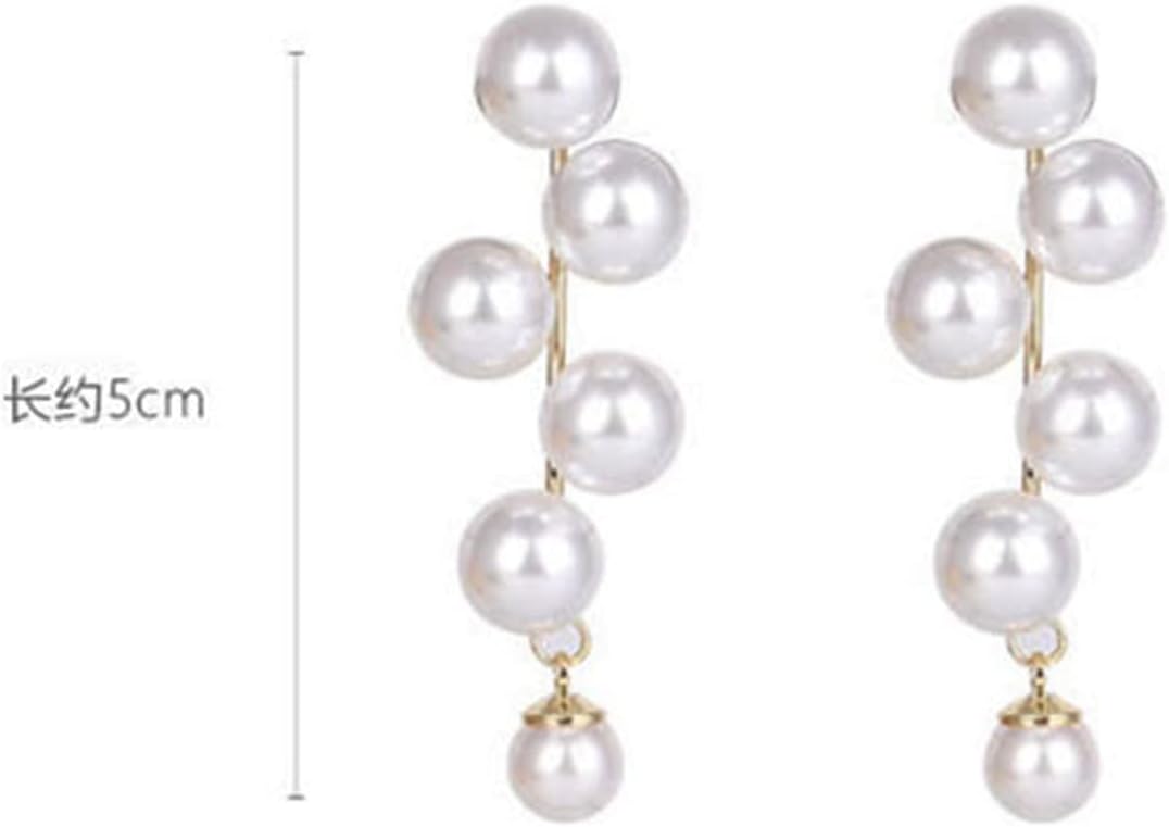 Boho Pearl Drop Earrings Long Pearl Tassel Earrings Gold Cluster Pearl Stud Earrings Bridal Pearl Earrings Wedding Earrings Jewelry for Women