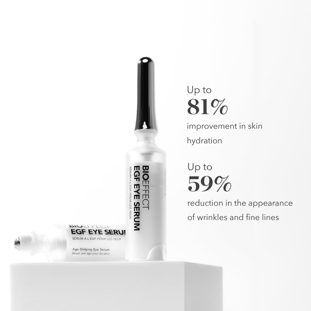 BIOEFFECT EGF Eye Serum Refill Set with Cooling Rollerball (6 ml) and One Refill Cartridge (6ml), Anti-Aging Corrective Gel with Hyaluronic Acid for Puffy Bags, Wrinkles, Fine Lines and Crows Feet