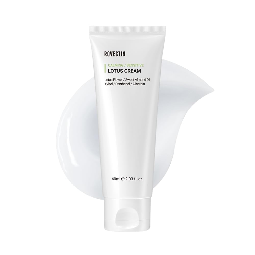 ROVECTIN Calming Lotus Water Cream - Lightweight Moisturizer Face Cream for Oily, Combination Skin | 75% Lotus Water Extract For Skin Purifying, Anti-Aging | Vegan Korean Skincare (2.03 fl oz, 60ml)