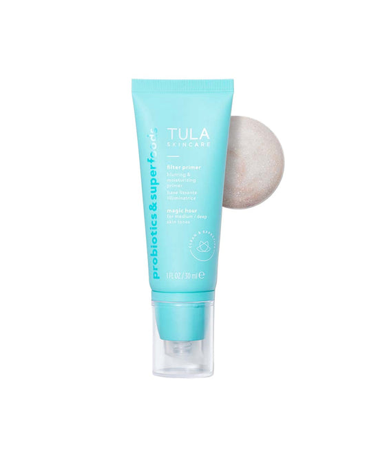 TULA Skin Care Face Filter Blurring and Moisturizing Primer - Magic Hour, Evens the Appearance of Skin Tone & Redness, Hydrates & Improves Makeup Wear, 1fl oz